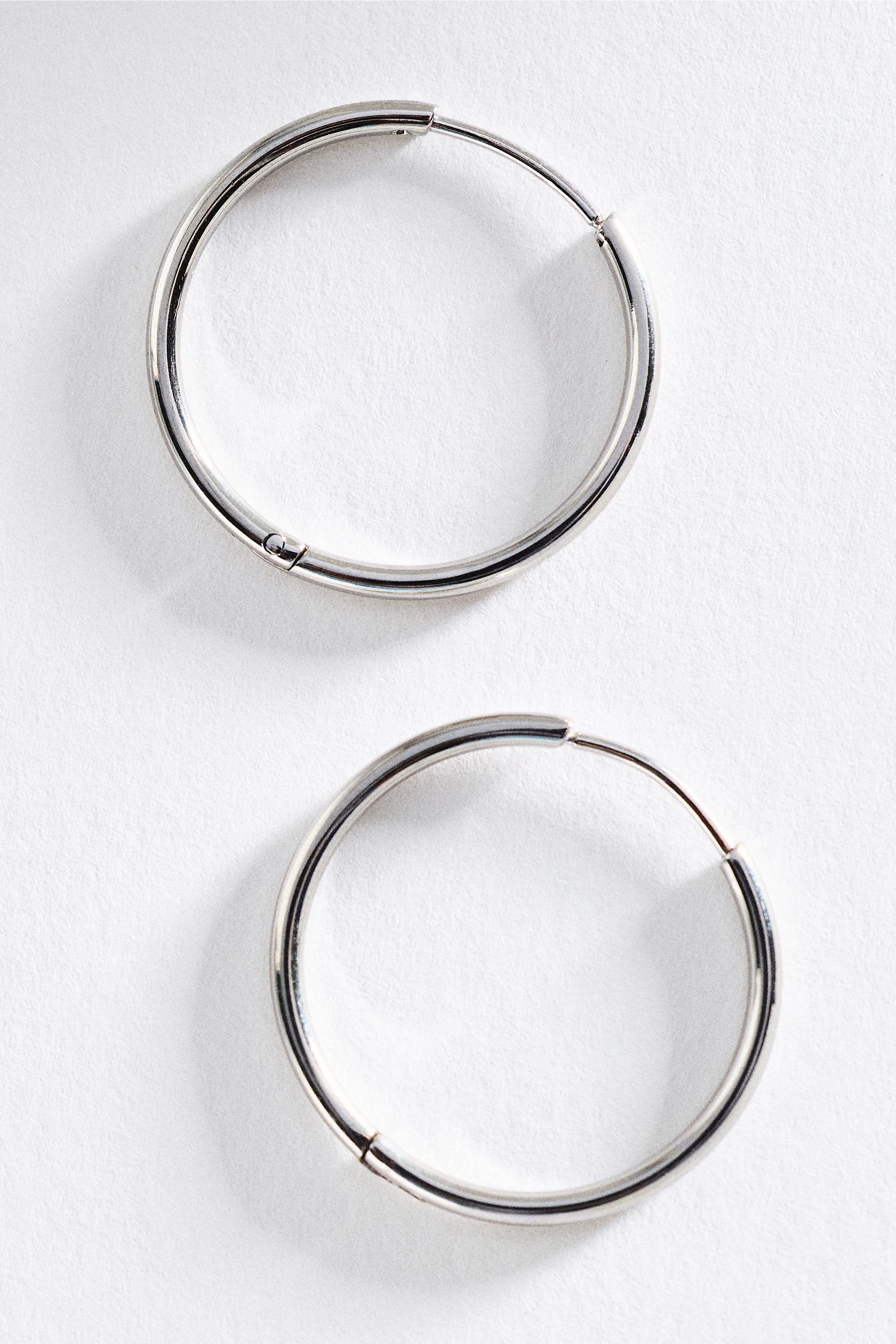 Water-Resistant Classic Hoop Earrings, Silver, Silver, large image number 0