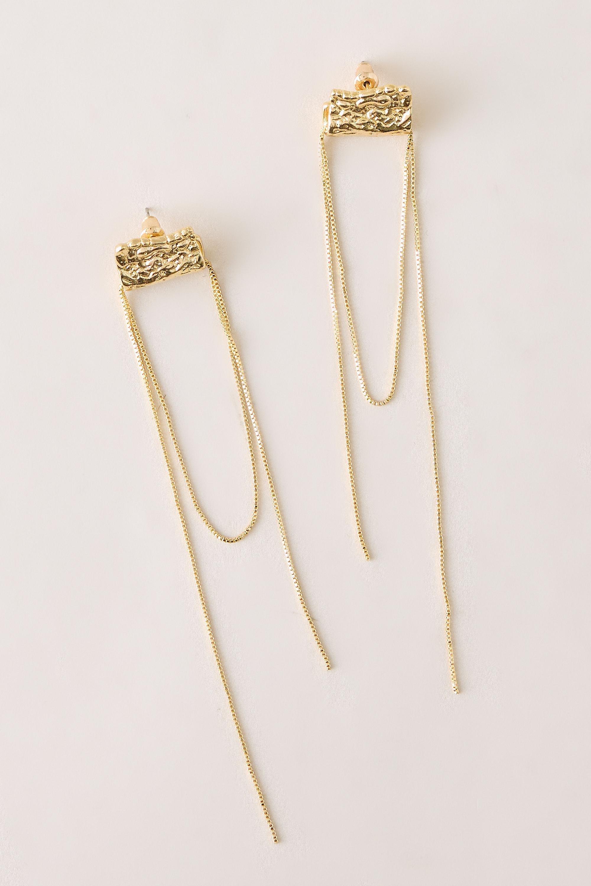 Statement Chain Drop Earrings, Gold, Gold, large image number 0