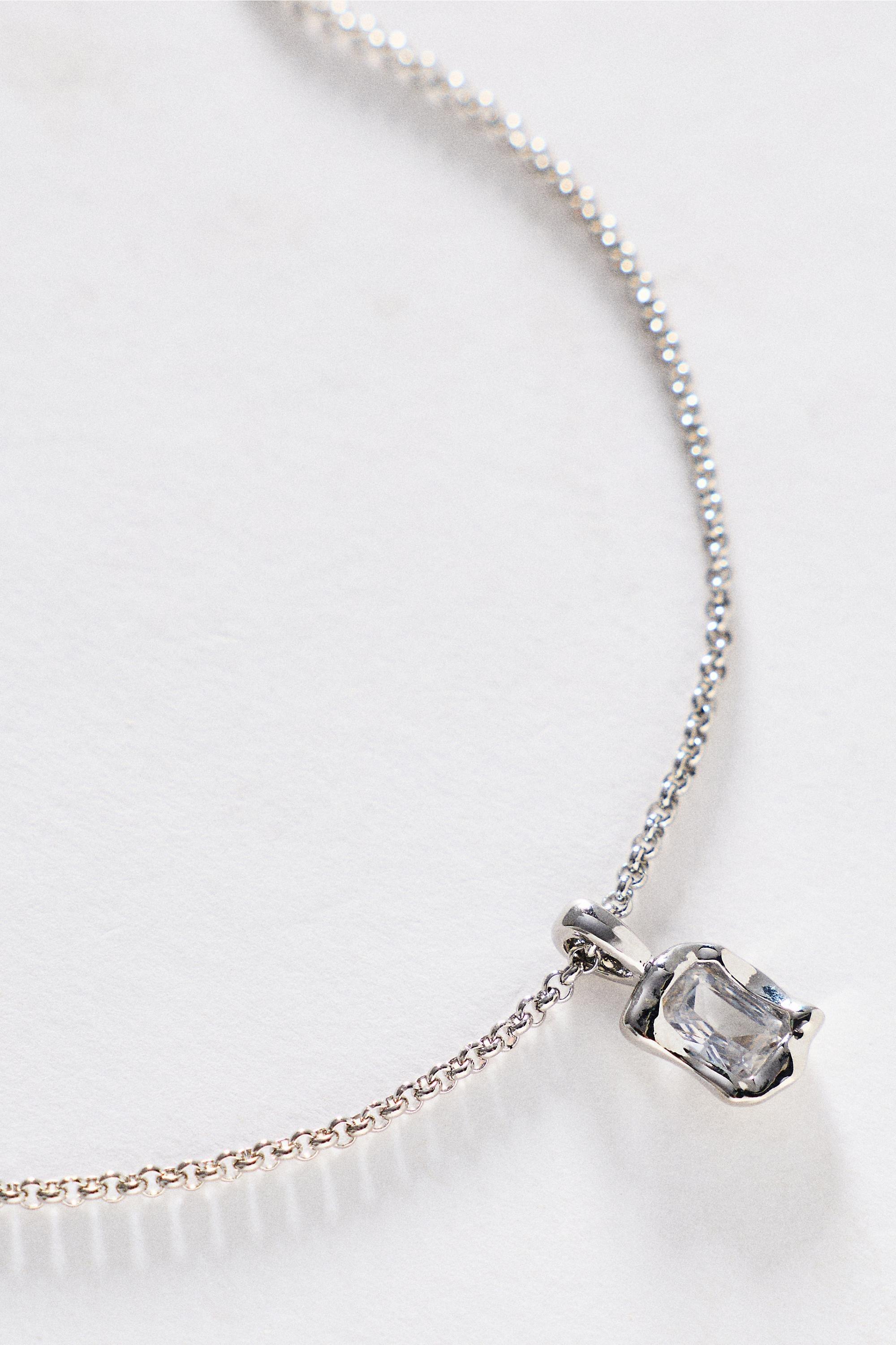 Bezel Crystal Pendant Necklace, Silver, Silver, large image number 1