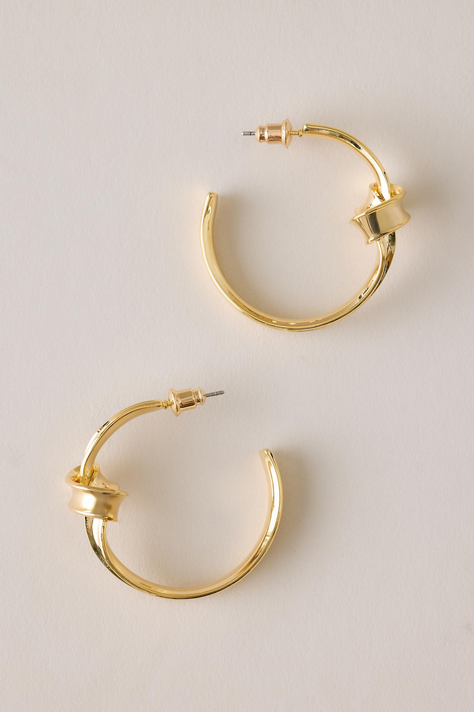 Gold-Plated Knot Hoop Earrings, Gold, Gold, medium
