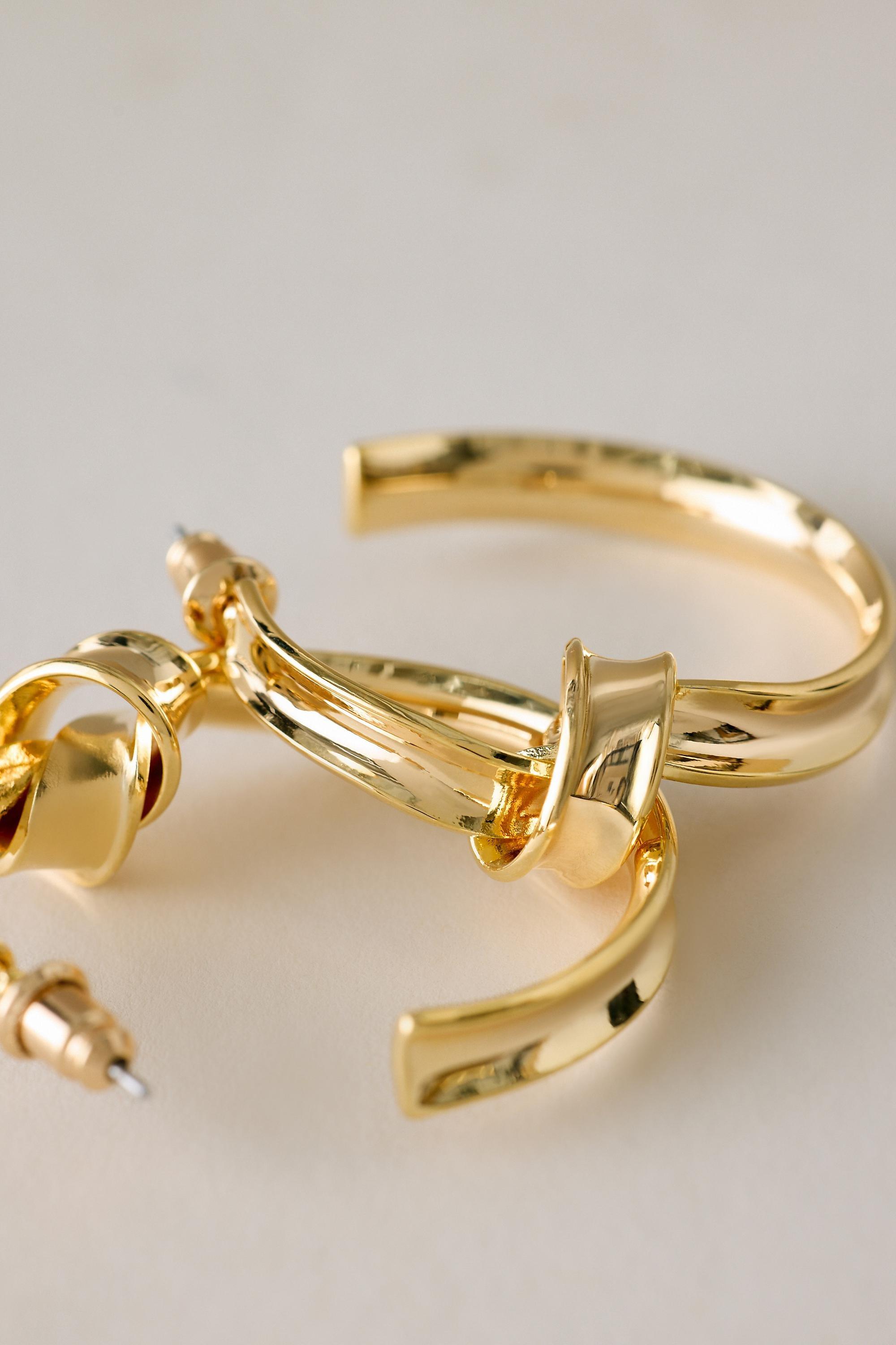 Gold-Plated Knot Hoop Earrings, Gold, Gold, large image number 1