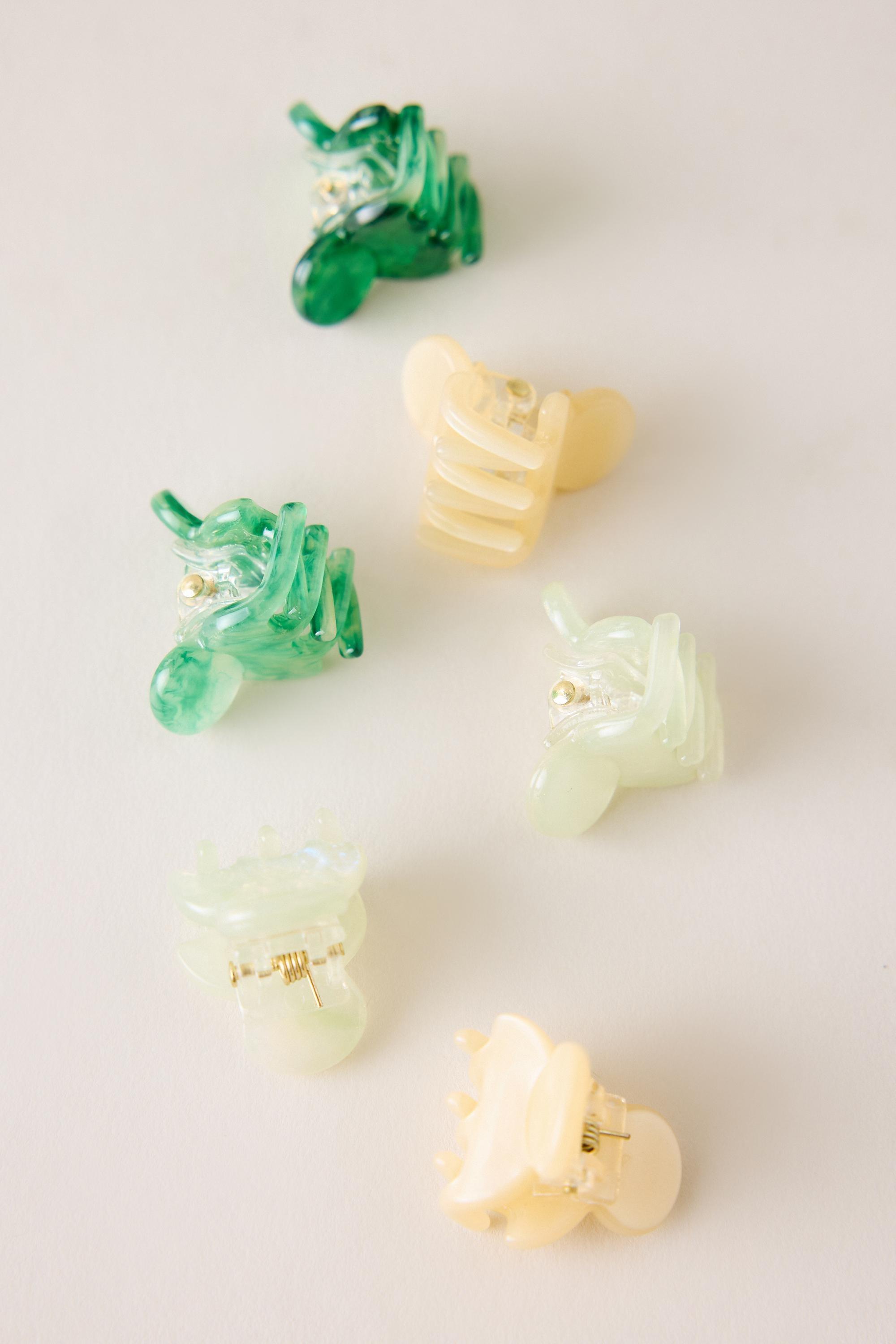 Mini Hair Claw Clips, Set of 6, Green, medium