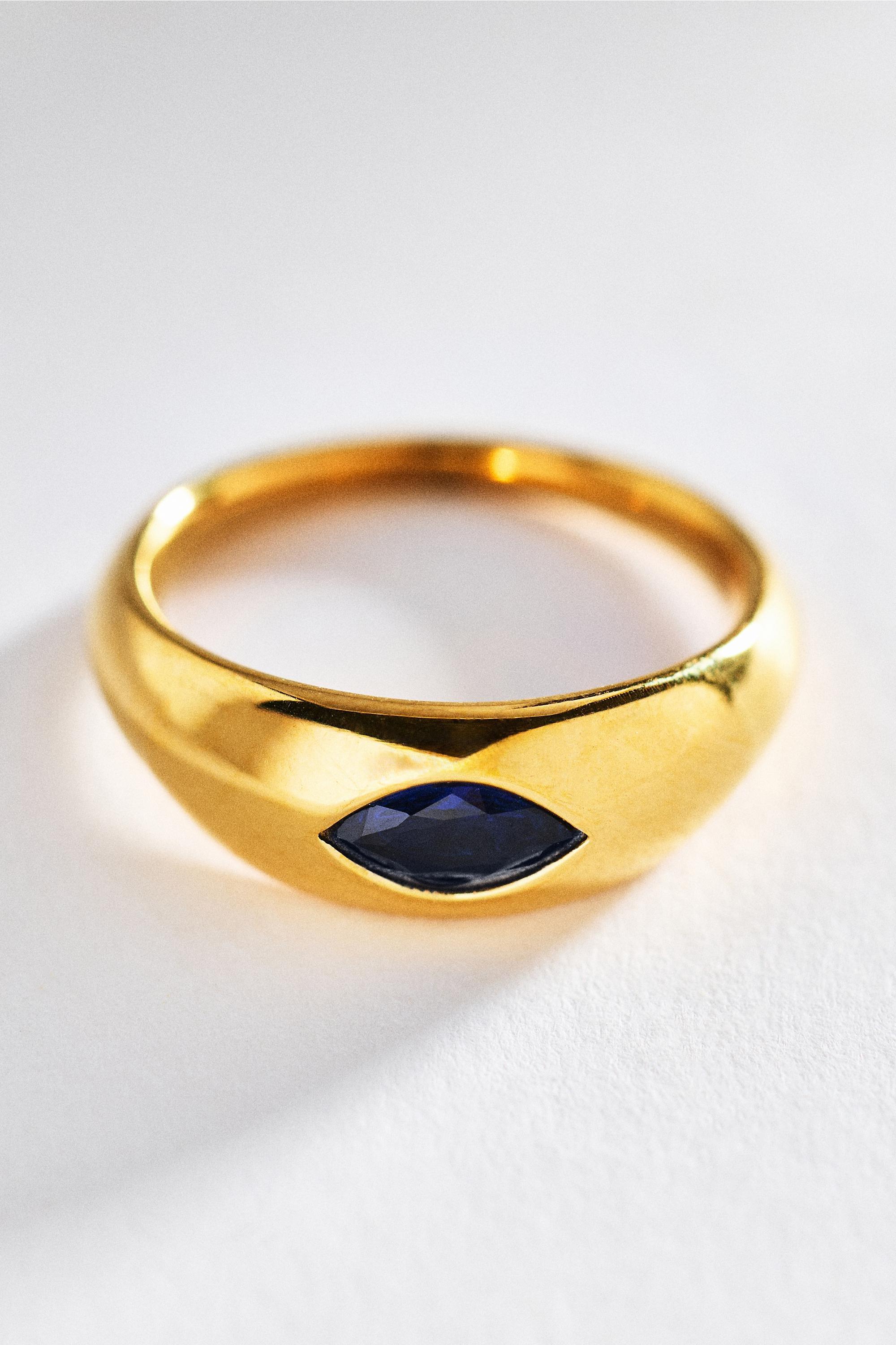Crystal Marquise Ring, Gold, Blue, medium