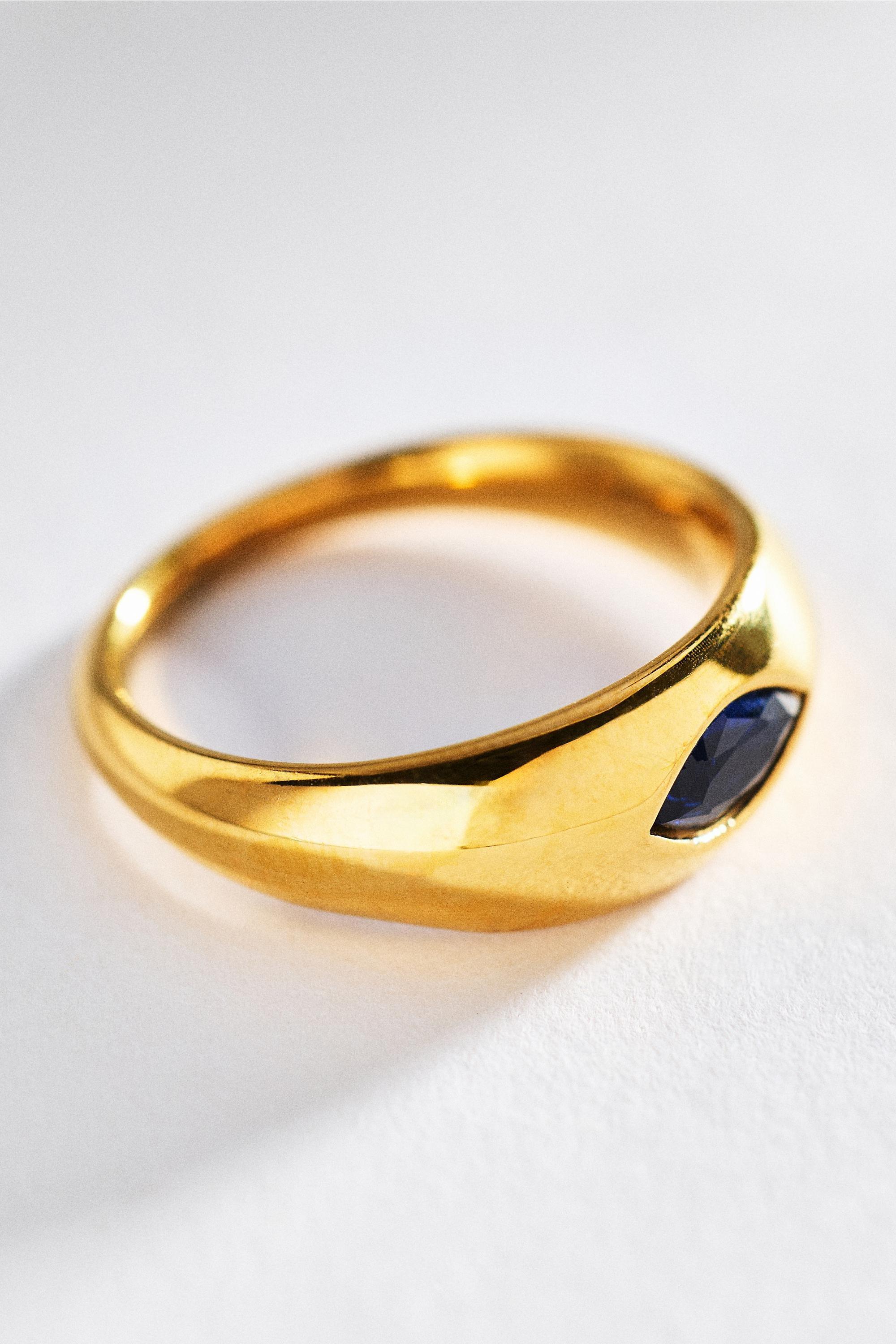 Crystal Marquise Ring, Gold, Blue, medium