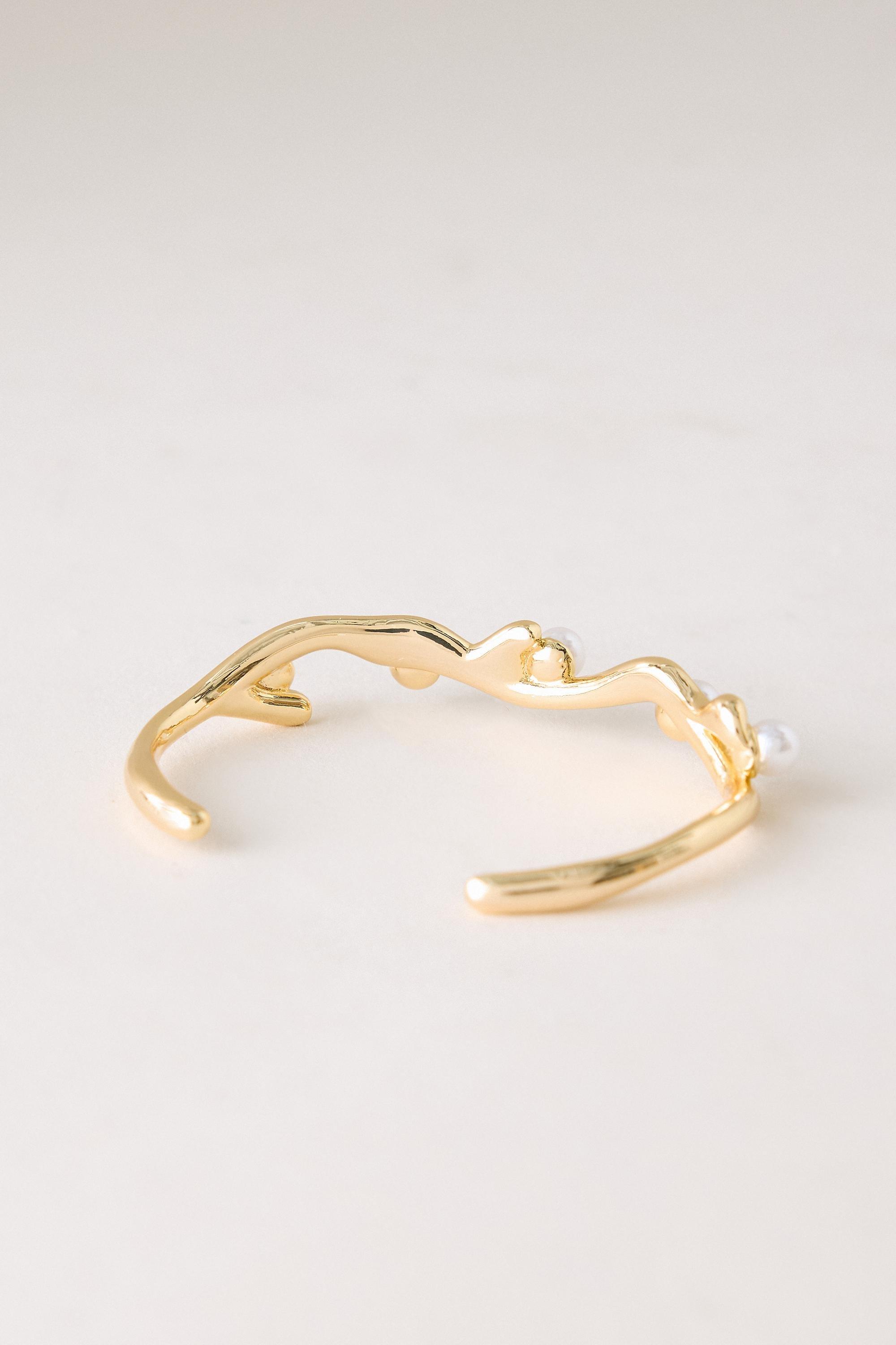 Gold-Plated Pearl-Embellished Bangle Bracelet, Gold, Gold, large image number 1