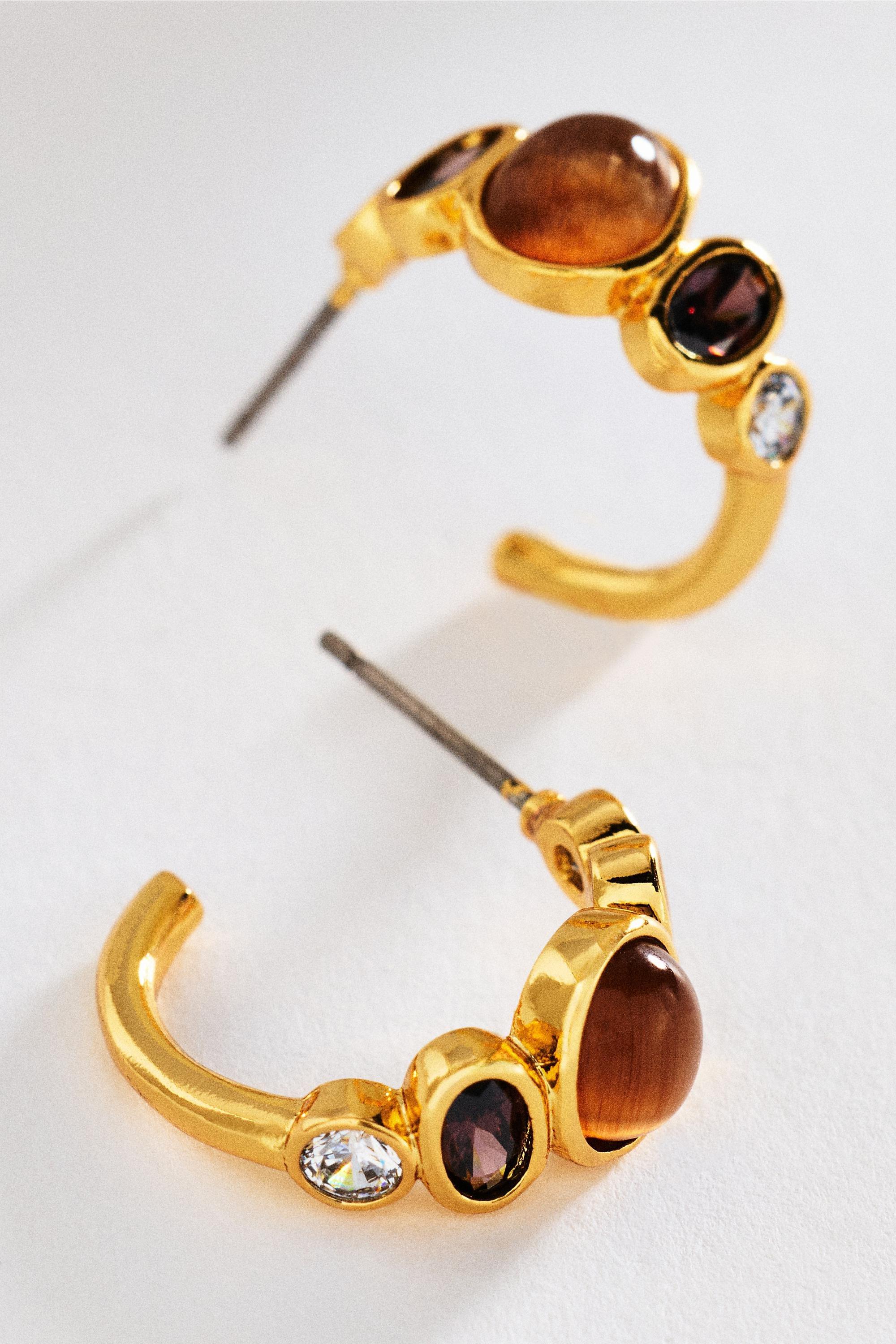 By Anthropologie Stone Hoop Earrings, Brown, Brown, medium