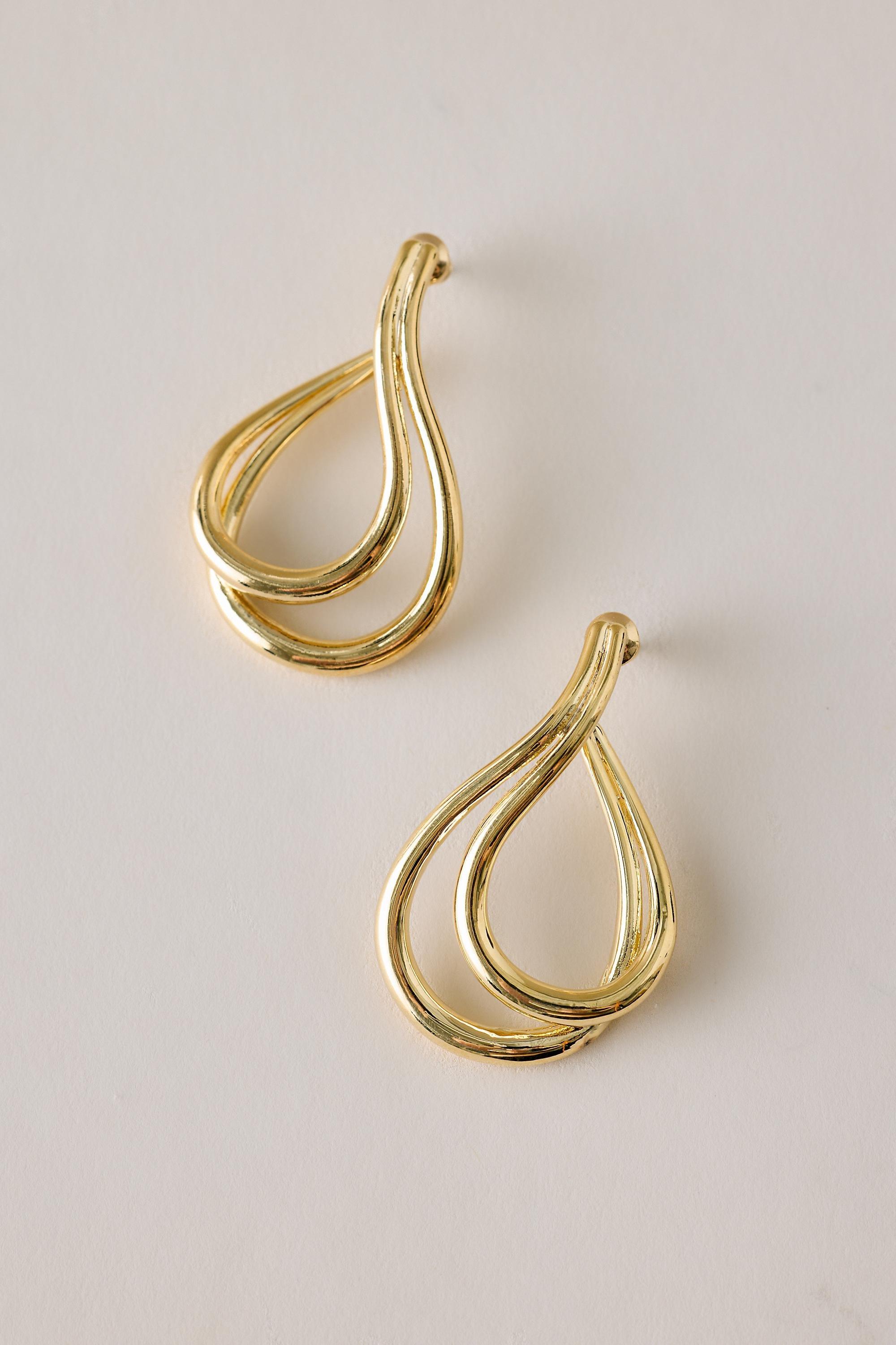 Double Teardrop Earrings, Gold, Gold, medium