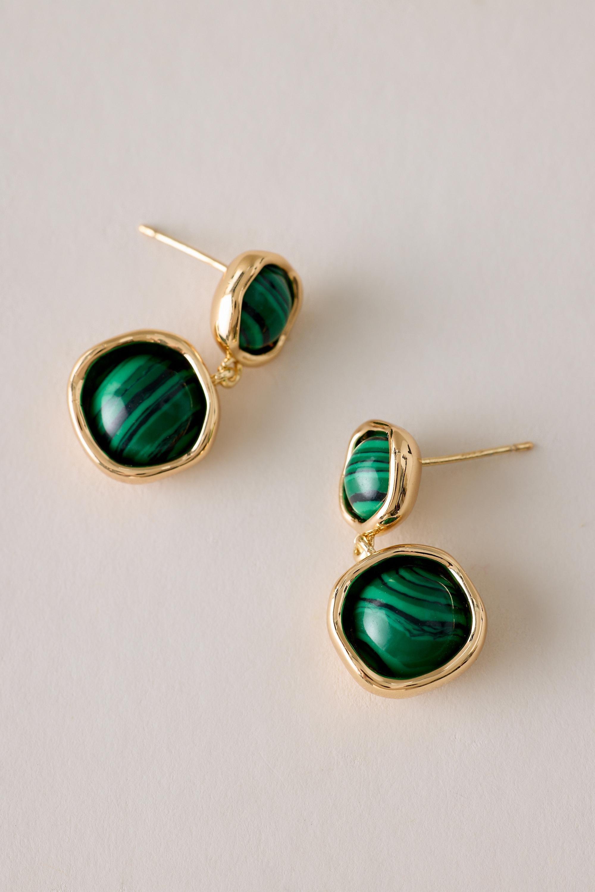 Double Stone Drop Earrings, Green, Green, large image number 0
