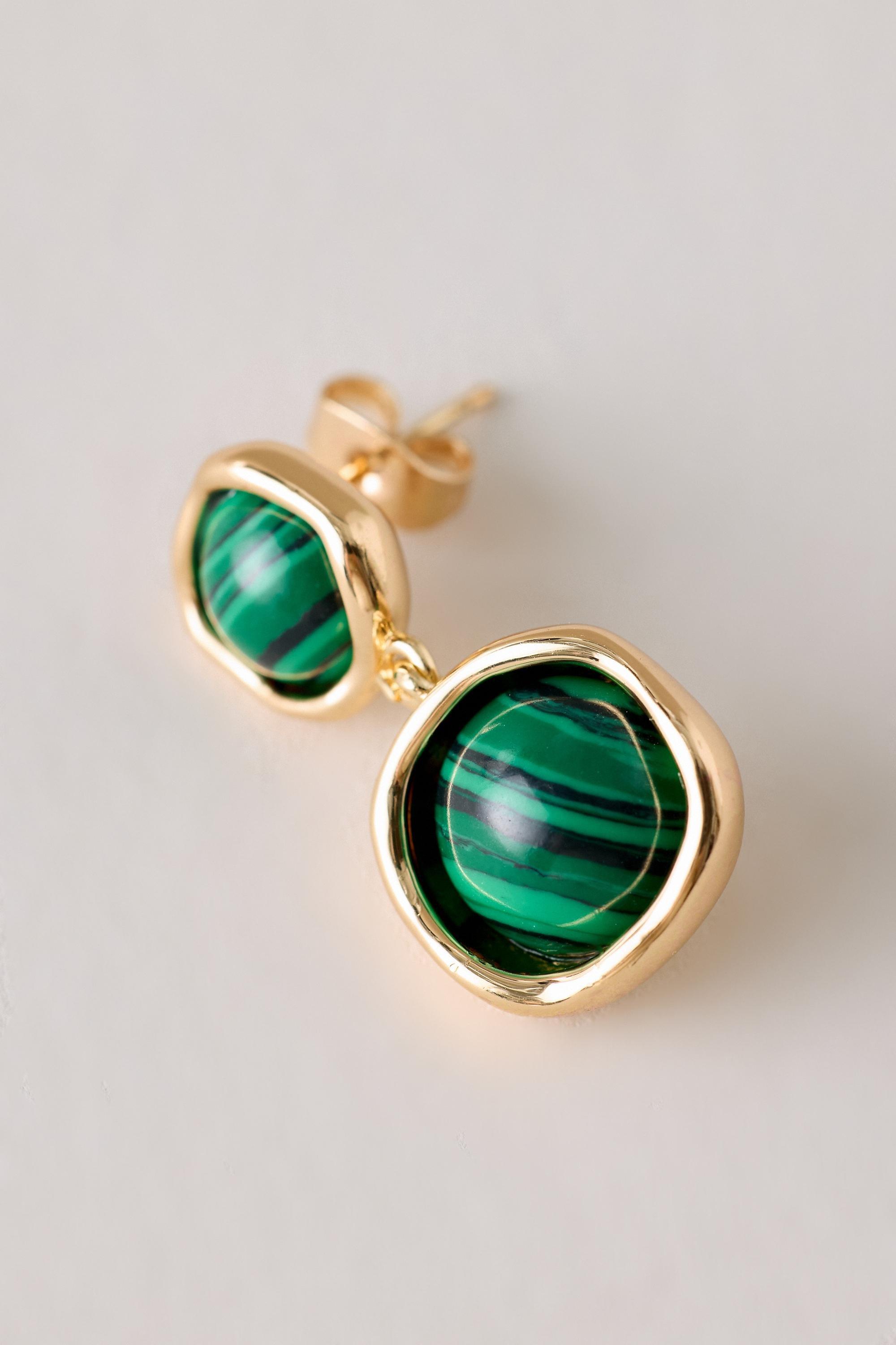 Double Stone Drop Earrings, Green, Green, large image number 3