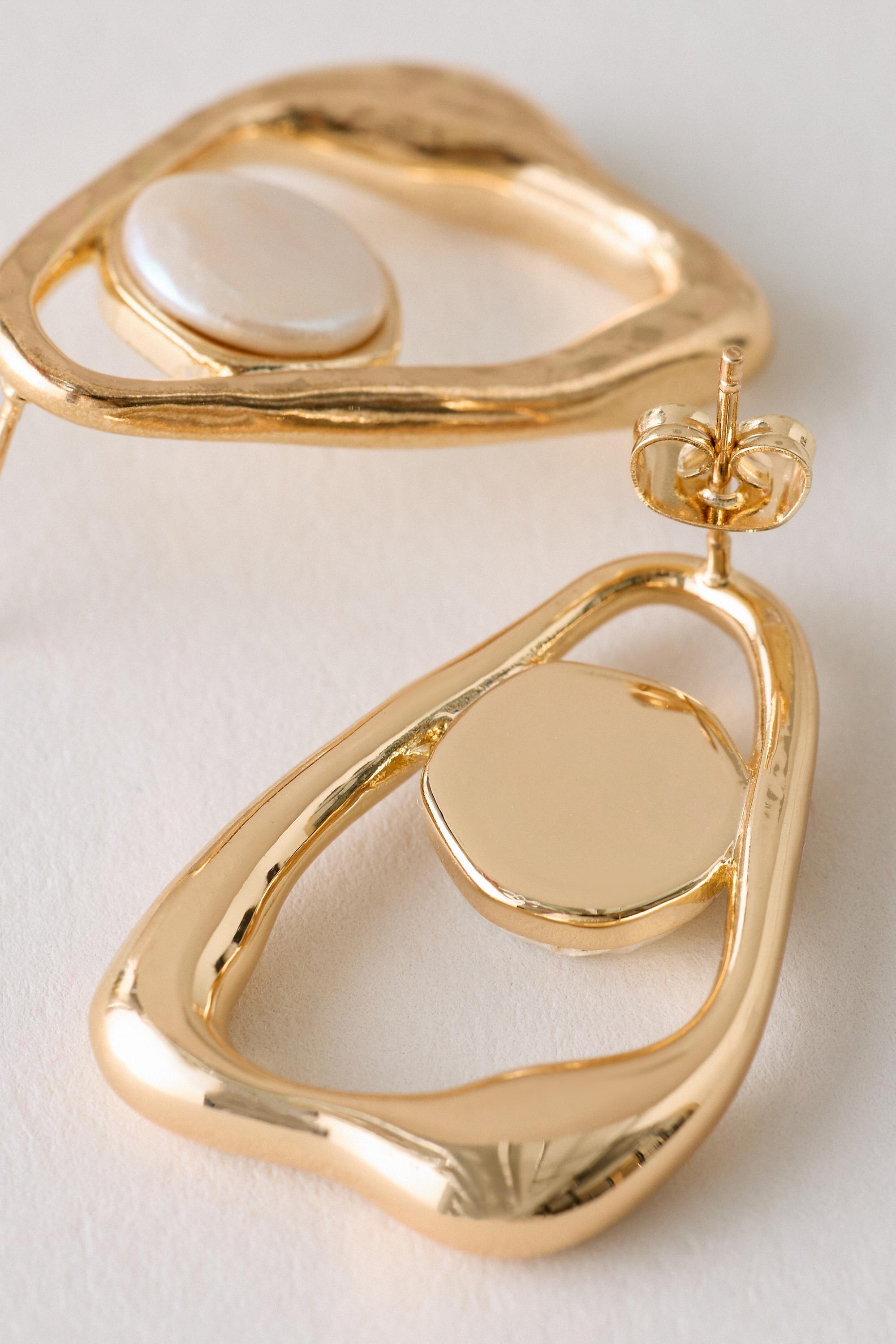 Large Ring Stone Earrings, White, Cream, medium