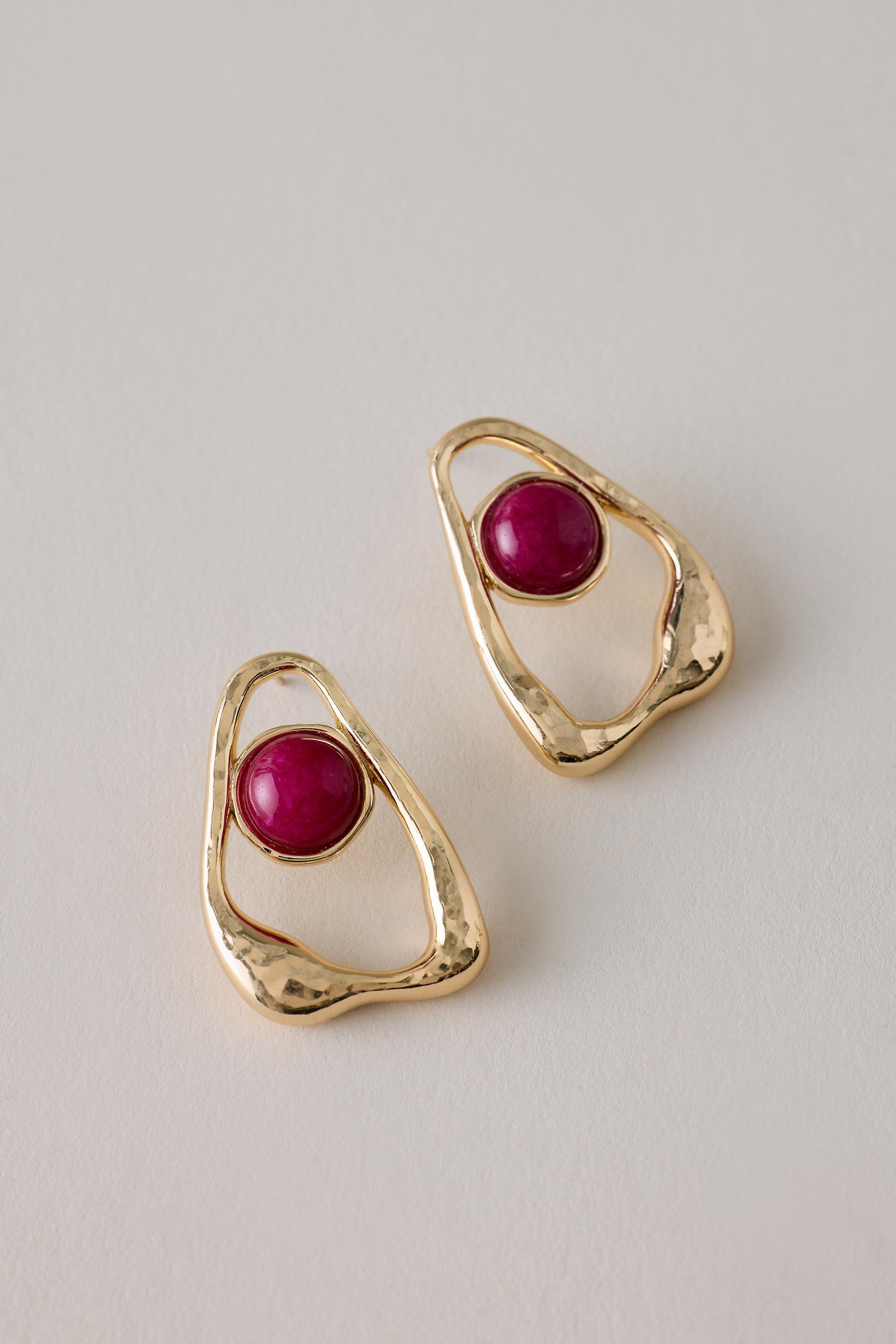 Large Ring Stone Earrings, Purple, Burgundy, large image number 0