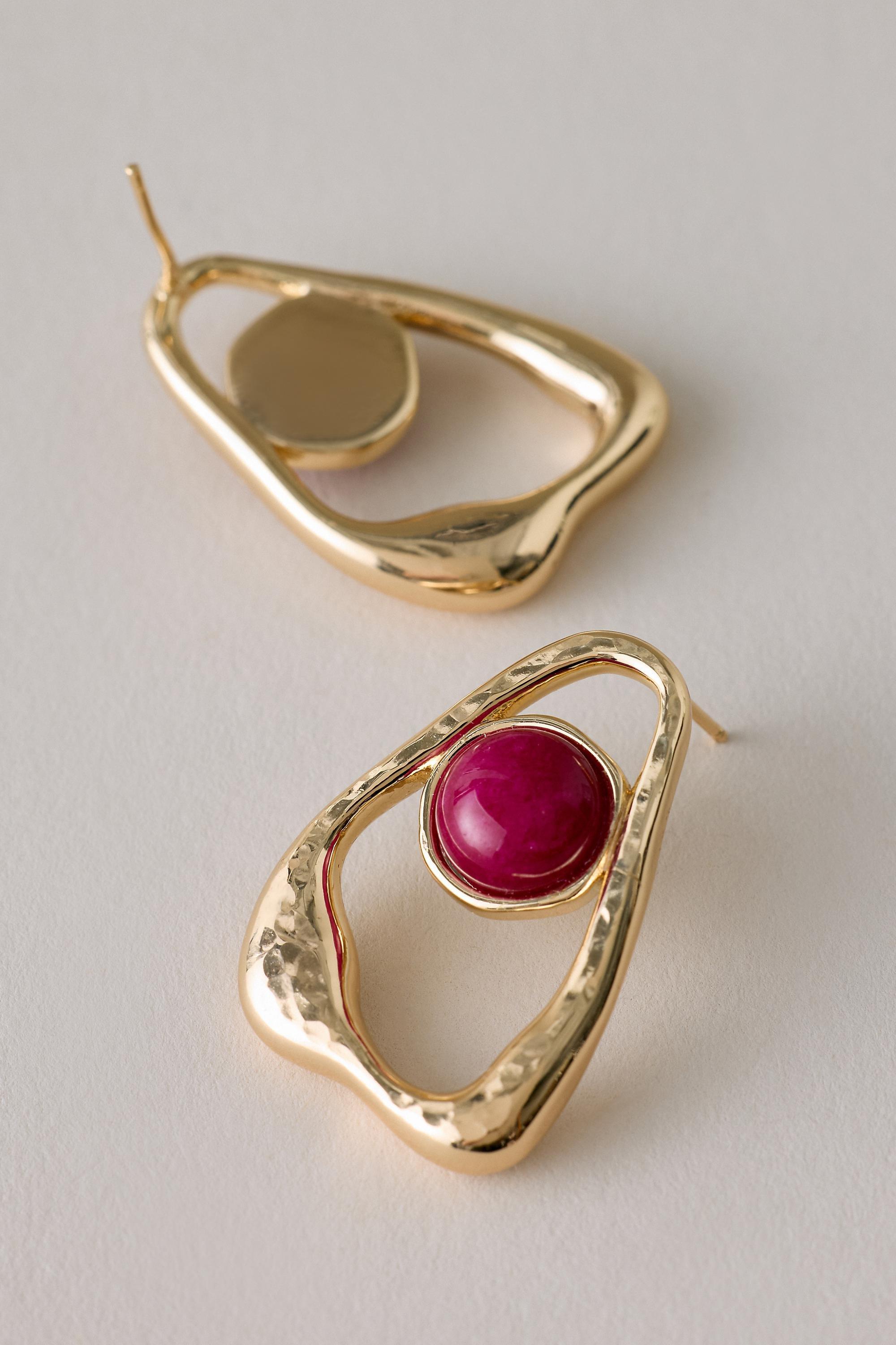 Large Ring Stone Earrings, Purple, Burgundy, large image number 1
