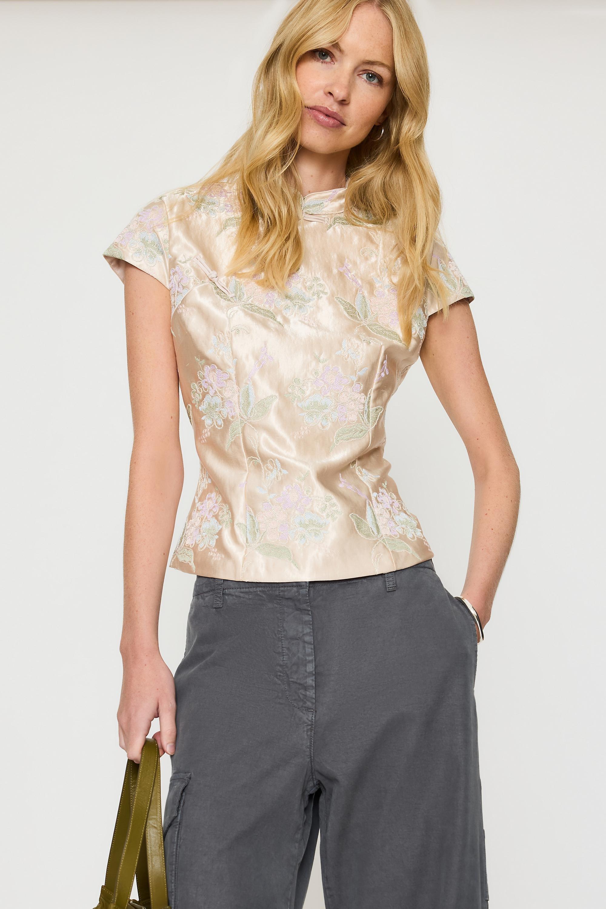 By Anthropologie Mandarin Collar Top, Cream, large image number 1