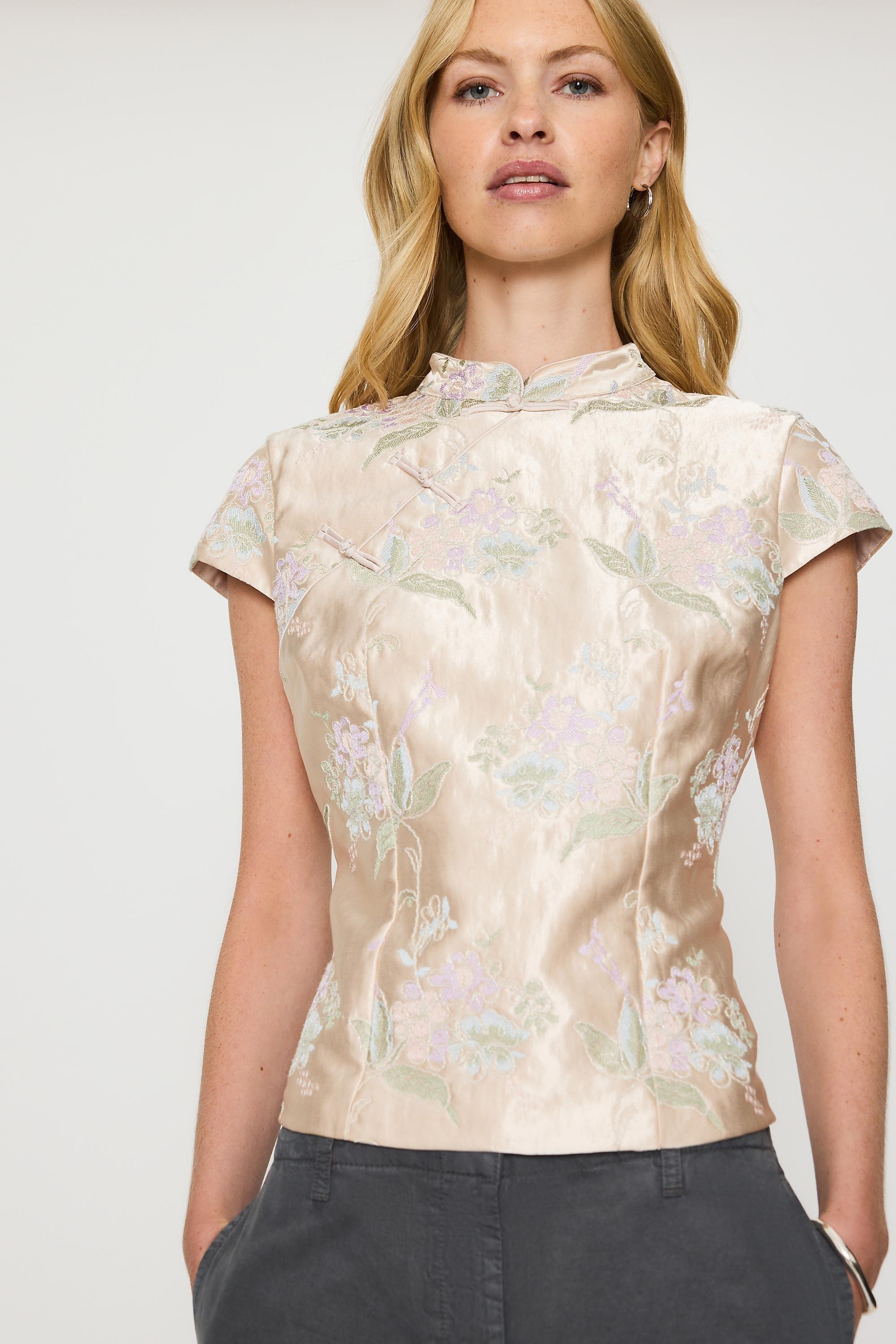 By Anthropologie Mandarin Collar Top, Cream, large image number 3