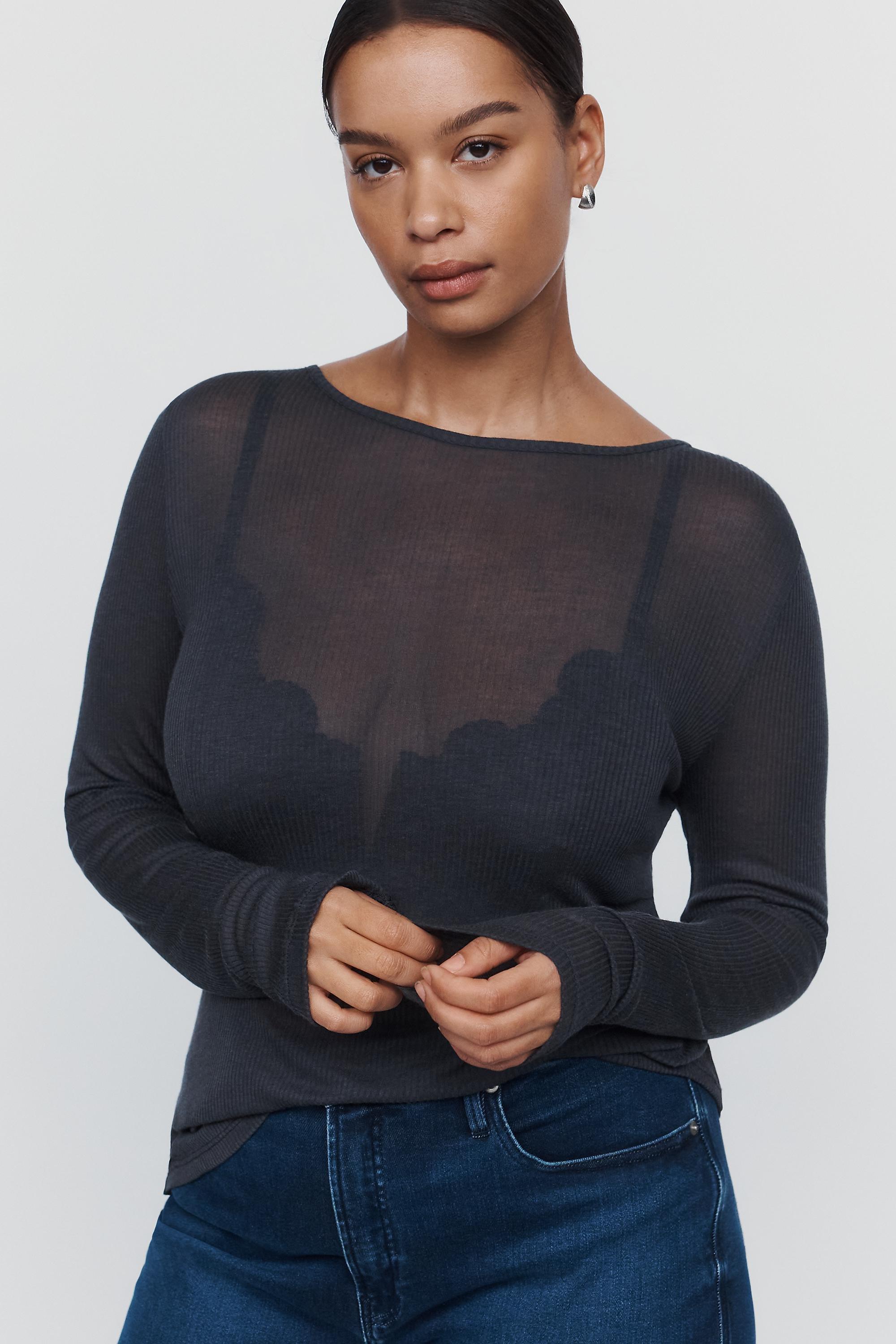 By Anthropologie Bruna Cashmere Blend Ribbed Top, Black, large image number 4