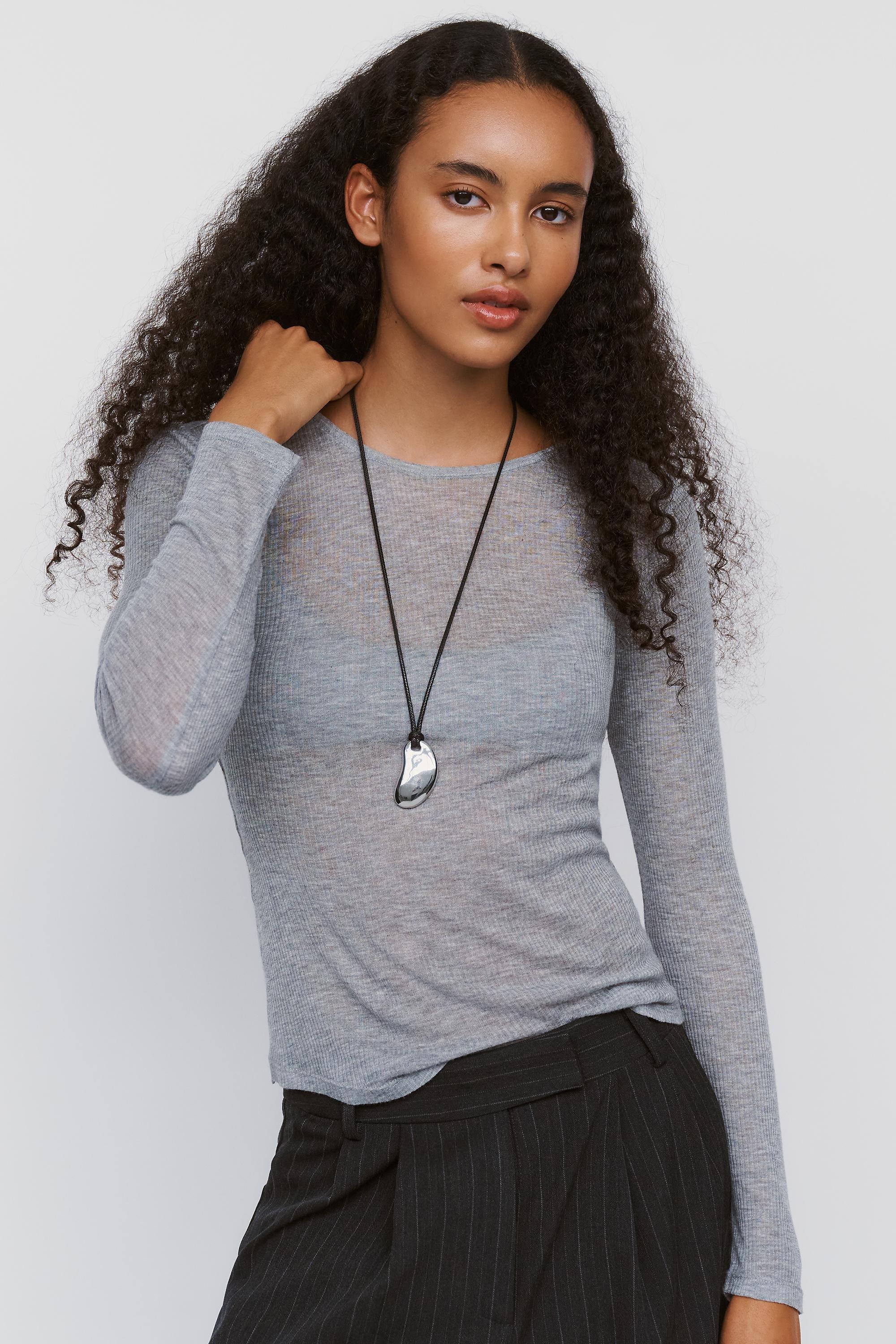 By Anthropologie Bruna Cashmere Blend Ribbed Top, Grey, large image number 0