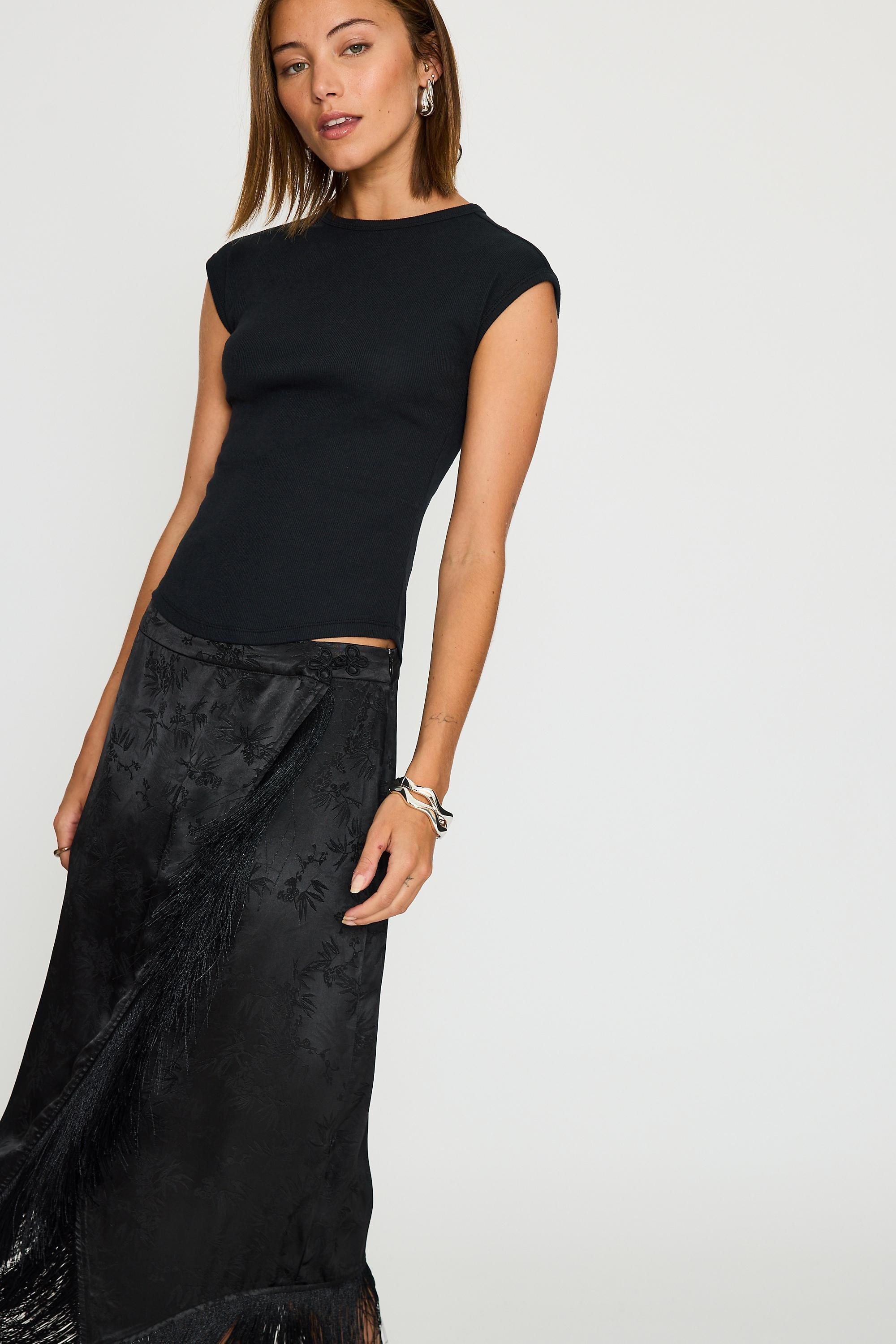 By Anthropologie Jacquard Fringed Wrap Skirt, Black, large image number 4