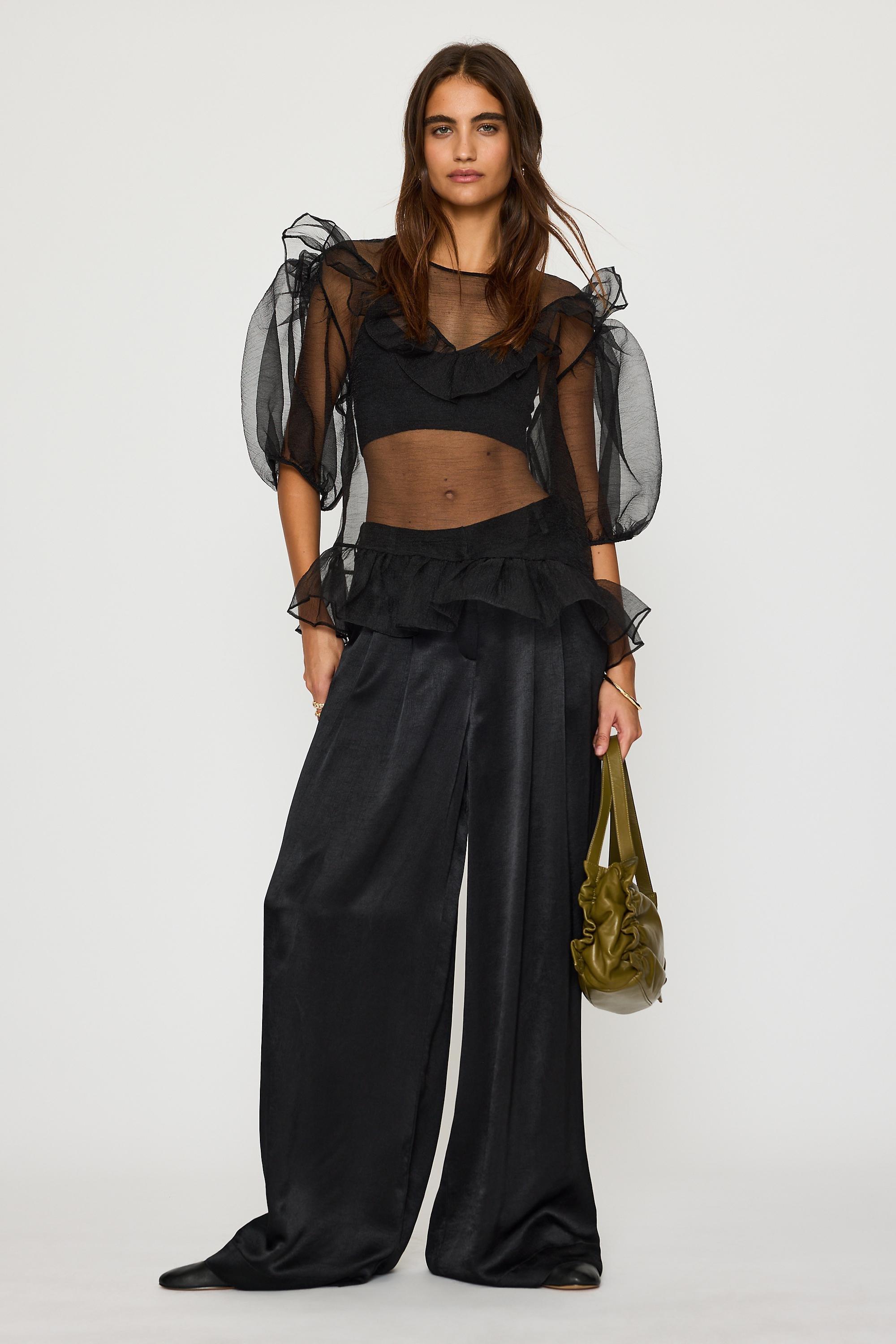 The Avery Satin Wide-Leg Pleated Trousers by Maeve, Black, large image number 0