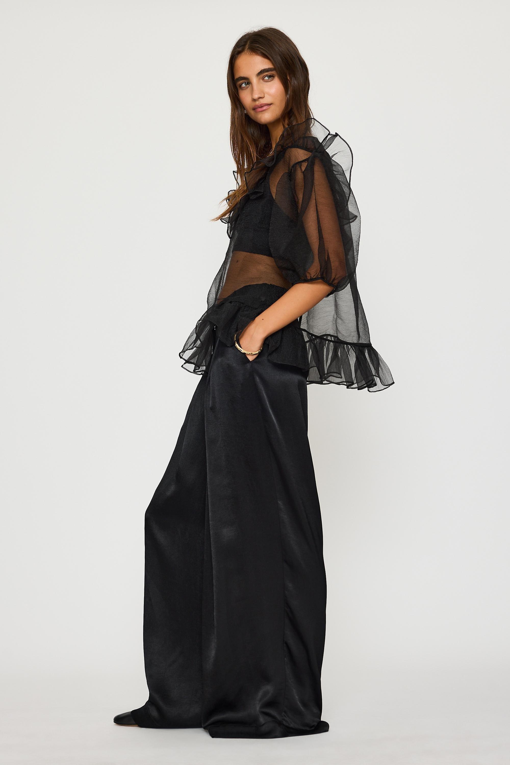 The Avery Satin Wide-Leg Pleated Trousers by Maeve, Black, medium