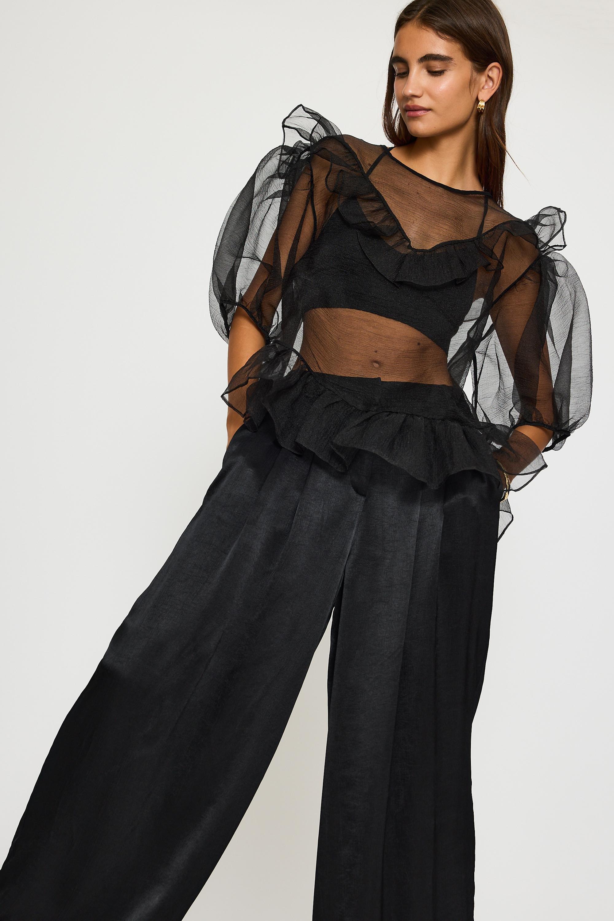 The Avery Satin Wide-Leg Pleated Trousers by Maeve, Black, large image number 2