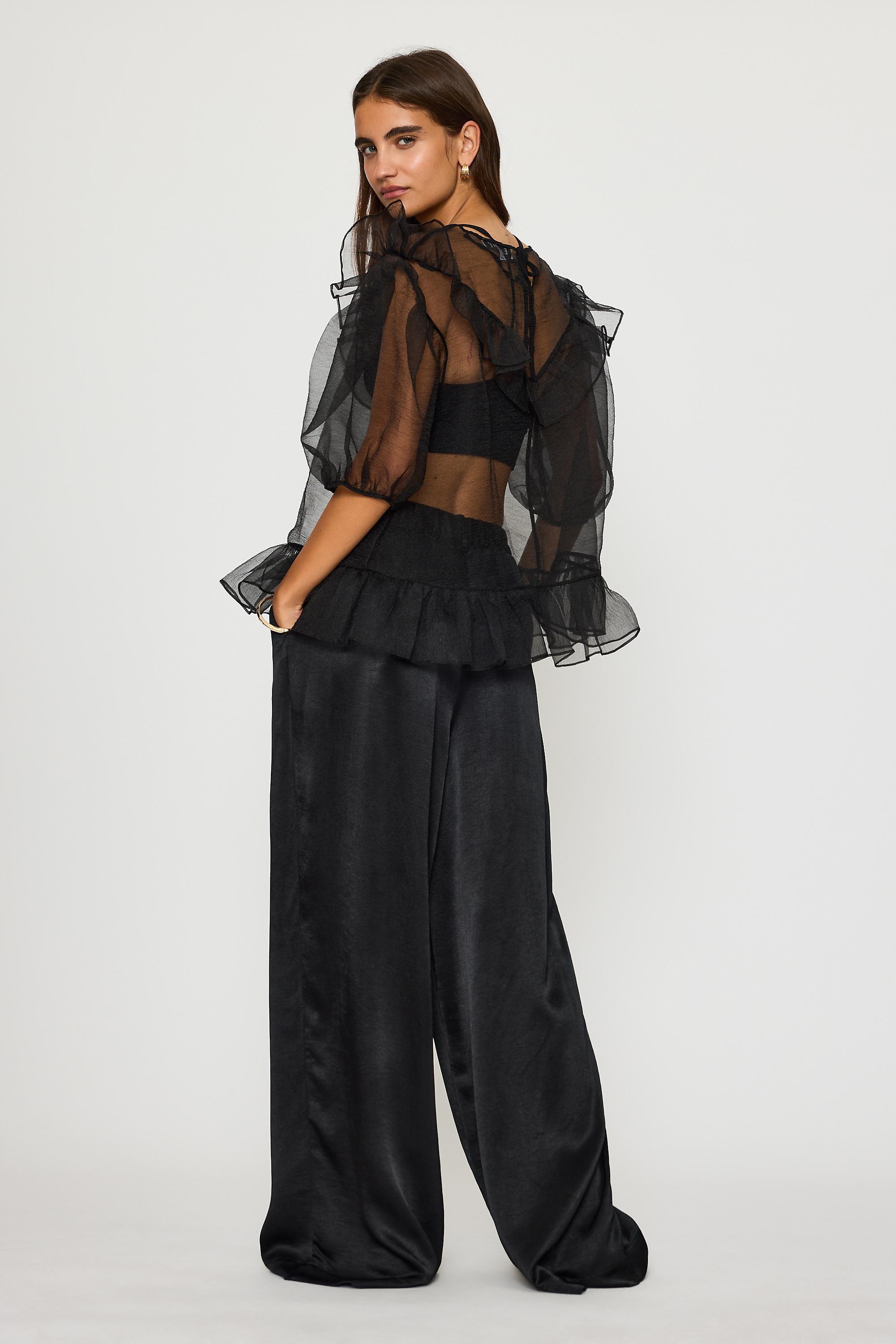 The Avery Satin Wide-Leg Pleated Trousers by Maeve, Black, large image number 3