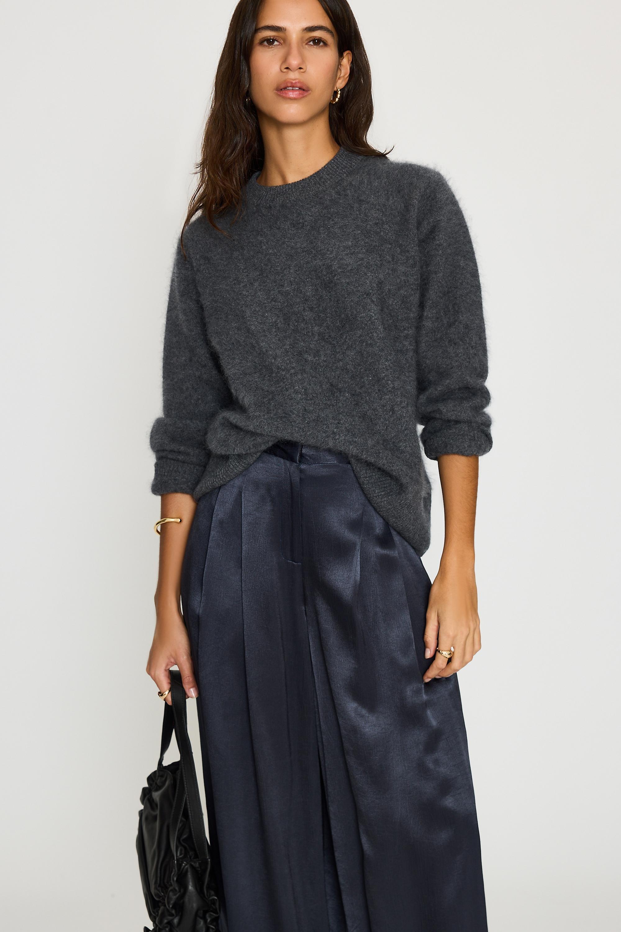The Avery Satin Wide-Leg Pleated Trousers by Maeve, Navy, large image number 2