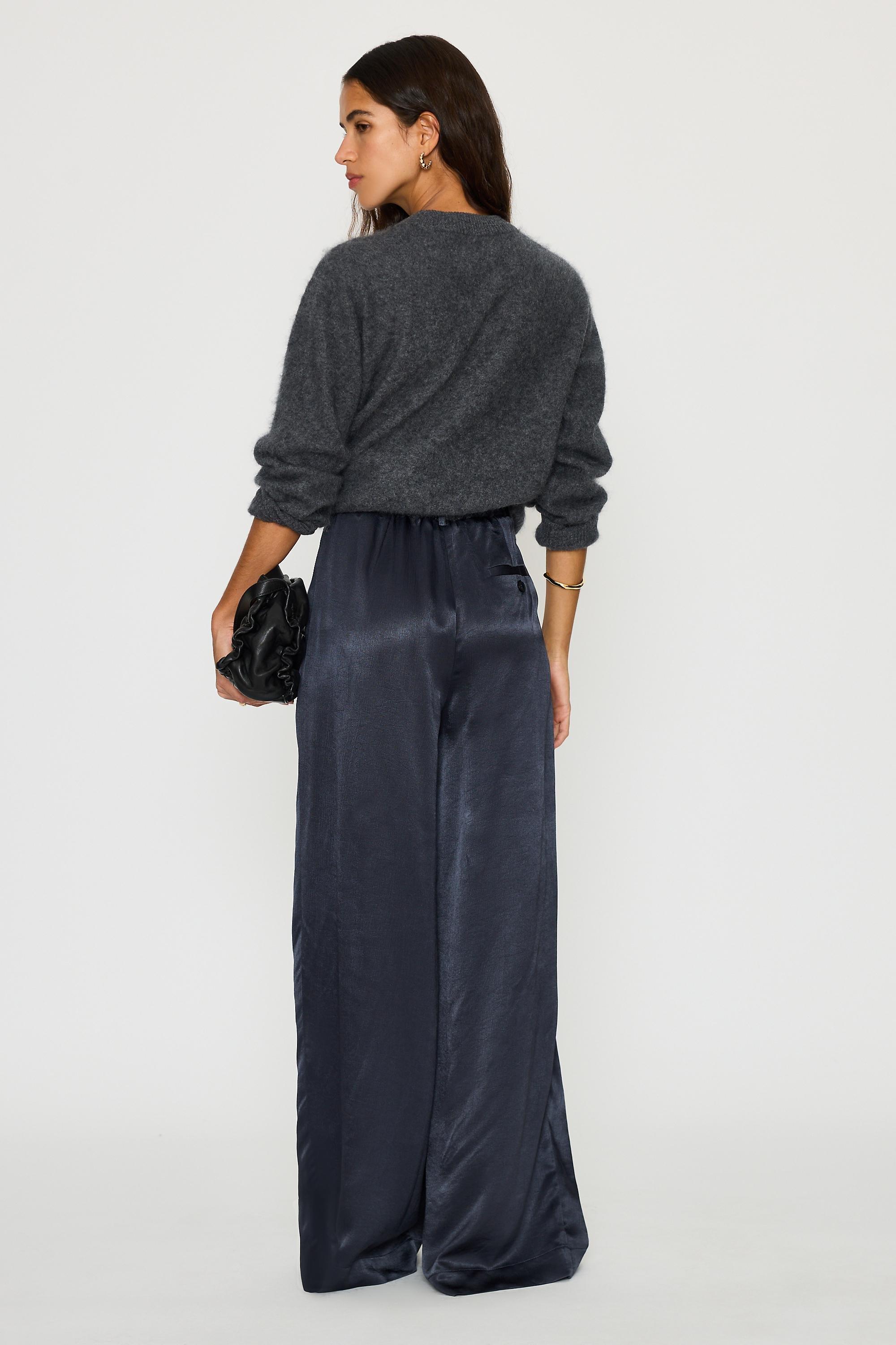 The Avery Satin Wide-Leg Pleated Trousers by Maeve, Navy, large image number 4
