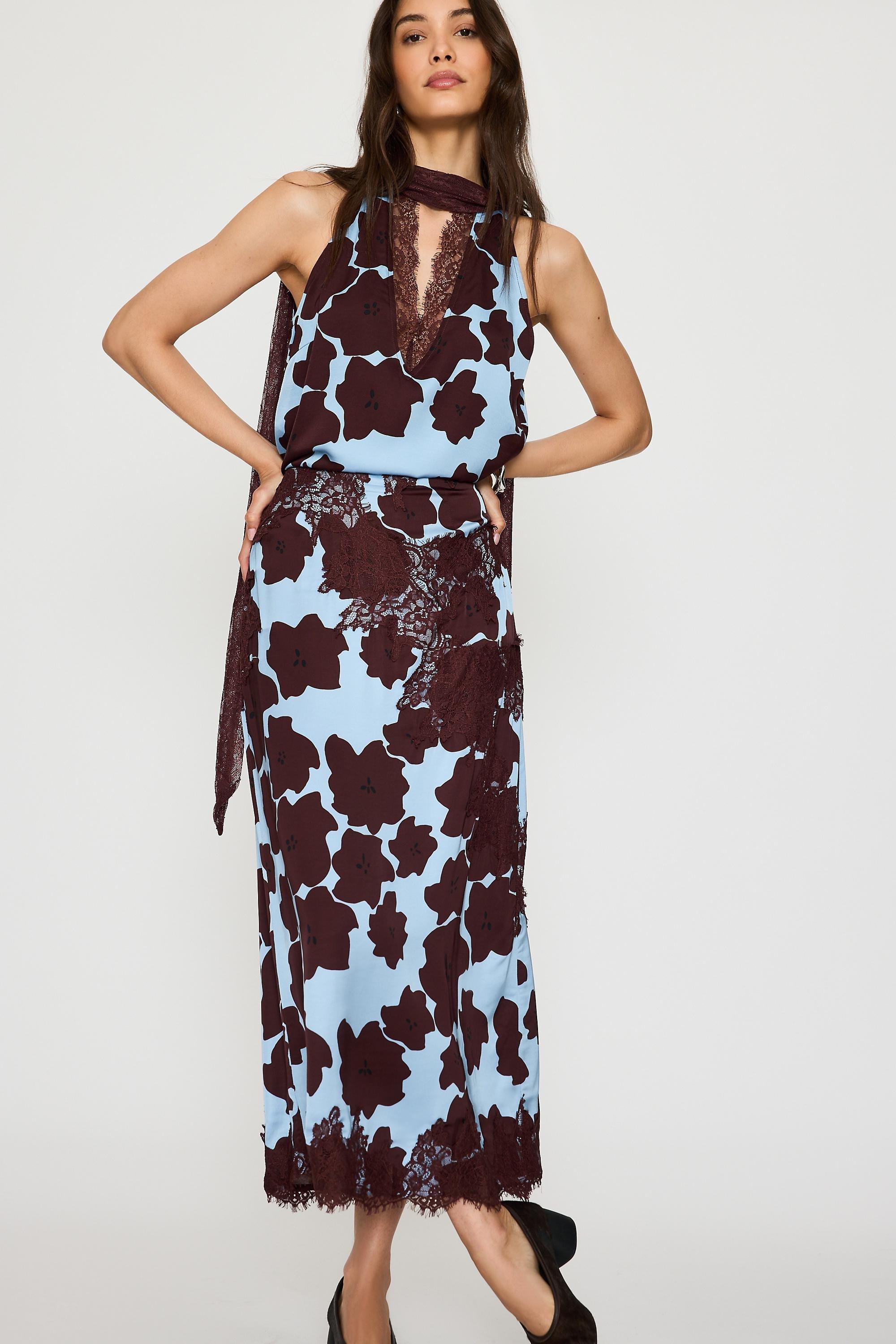 Never Fully Dressed Lace-Trim Midi Skirt, Brown, Burgundy, large image number 1