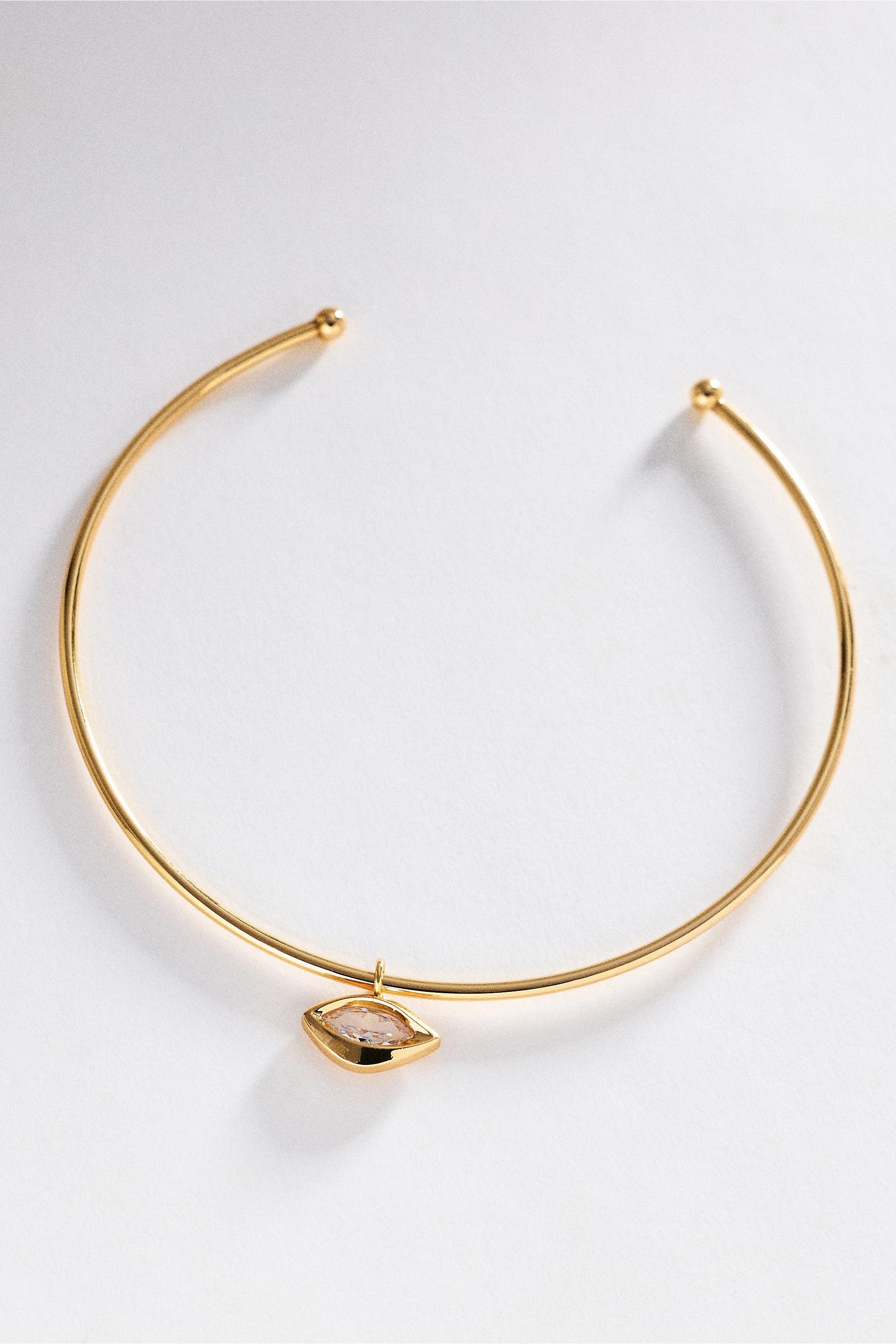 East West Bezel-Set Crystal Necklace, Gold, Gold, large image number 0