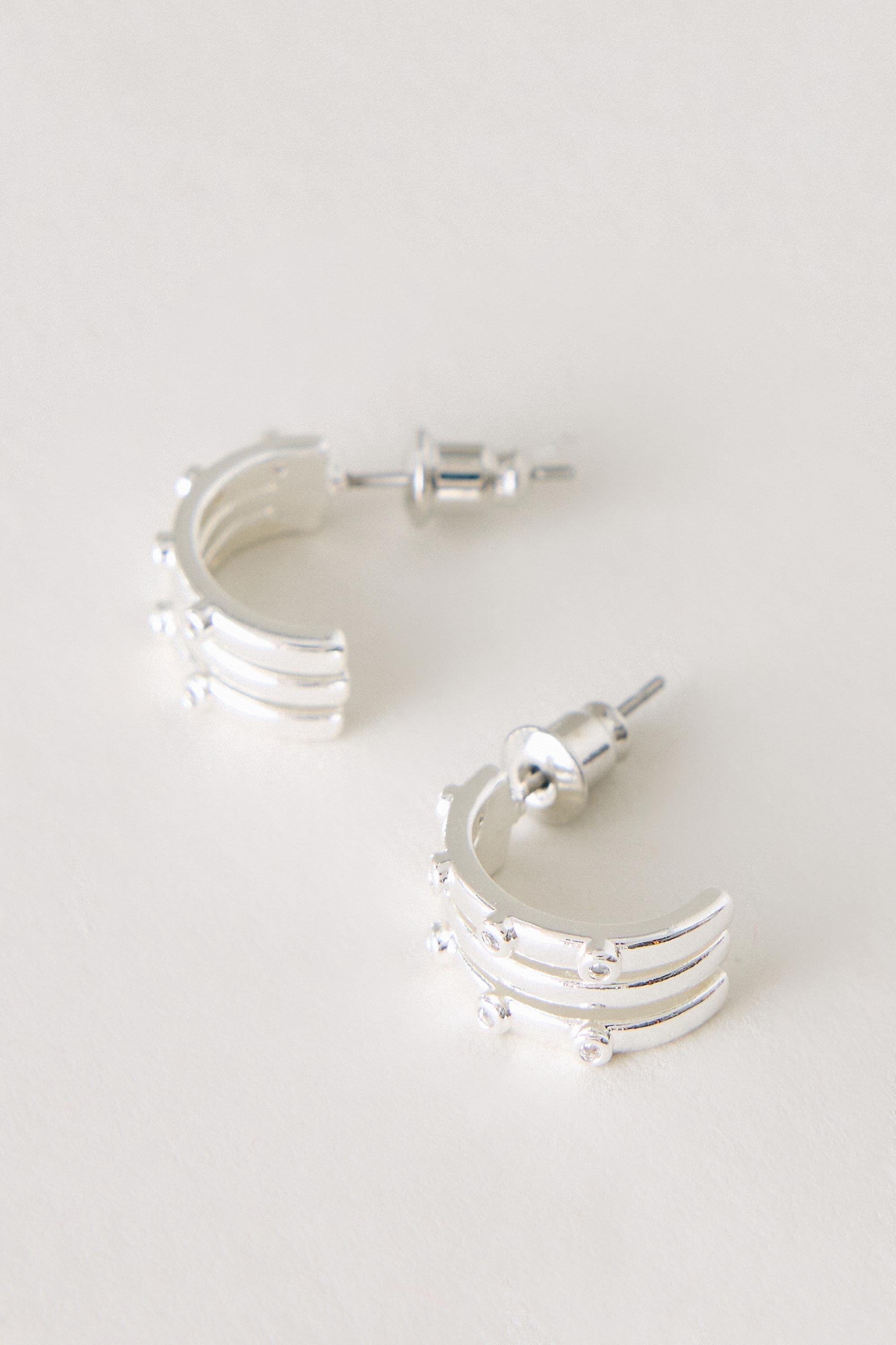 By Anthropologie Triple Hoop Huggie Earrings, Silver, Silver, large image number 0