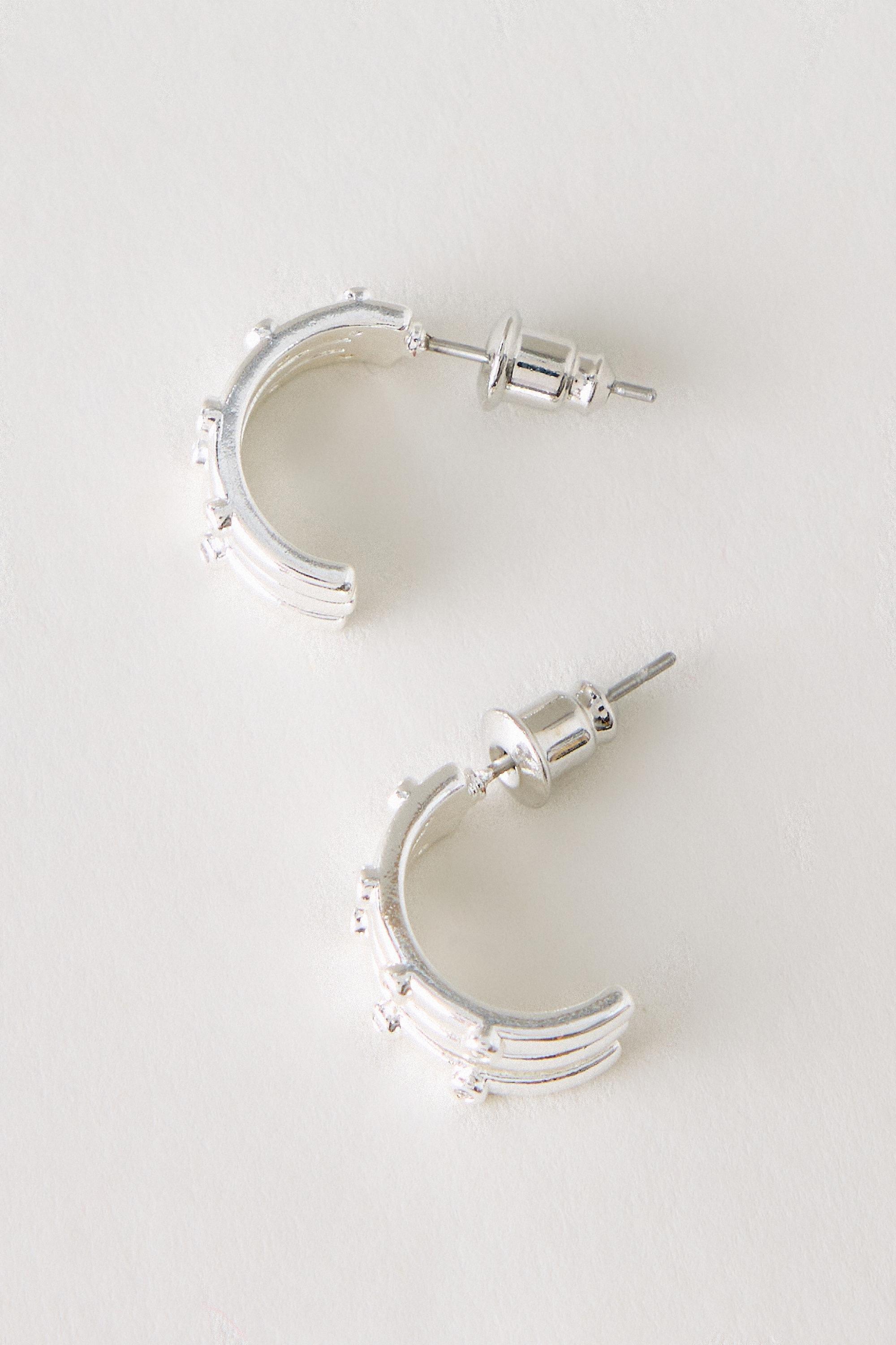 By Anthropologie Triple Hoop Huggie Earrings, Silver, Silver, large image number 1