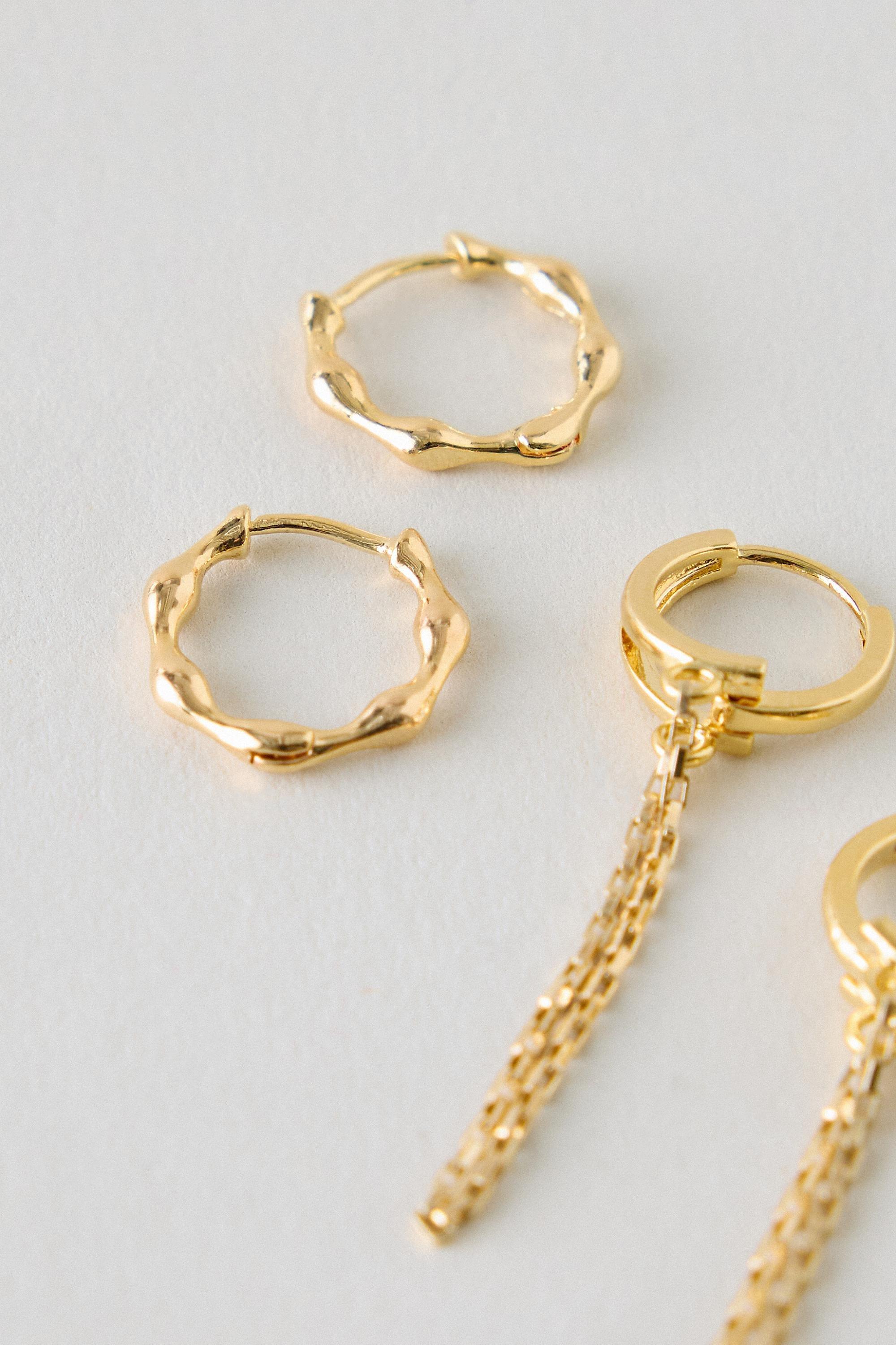 Gold-Plated Huggie Hoop Earrings, Set Of 3, Gold, large image number 2