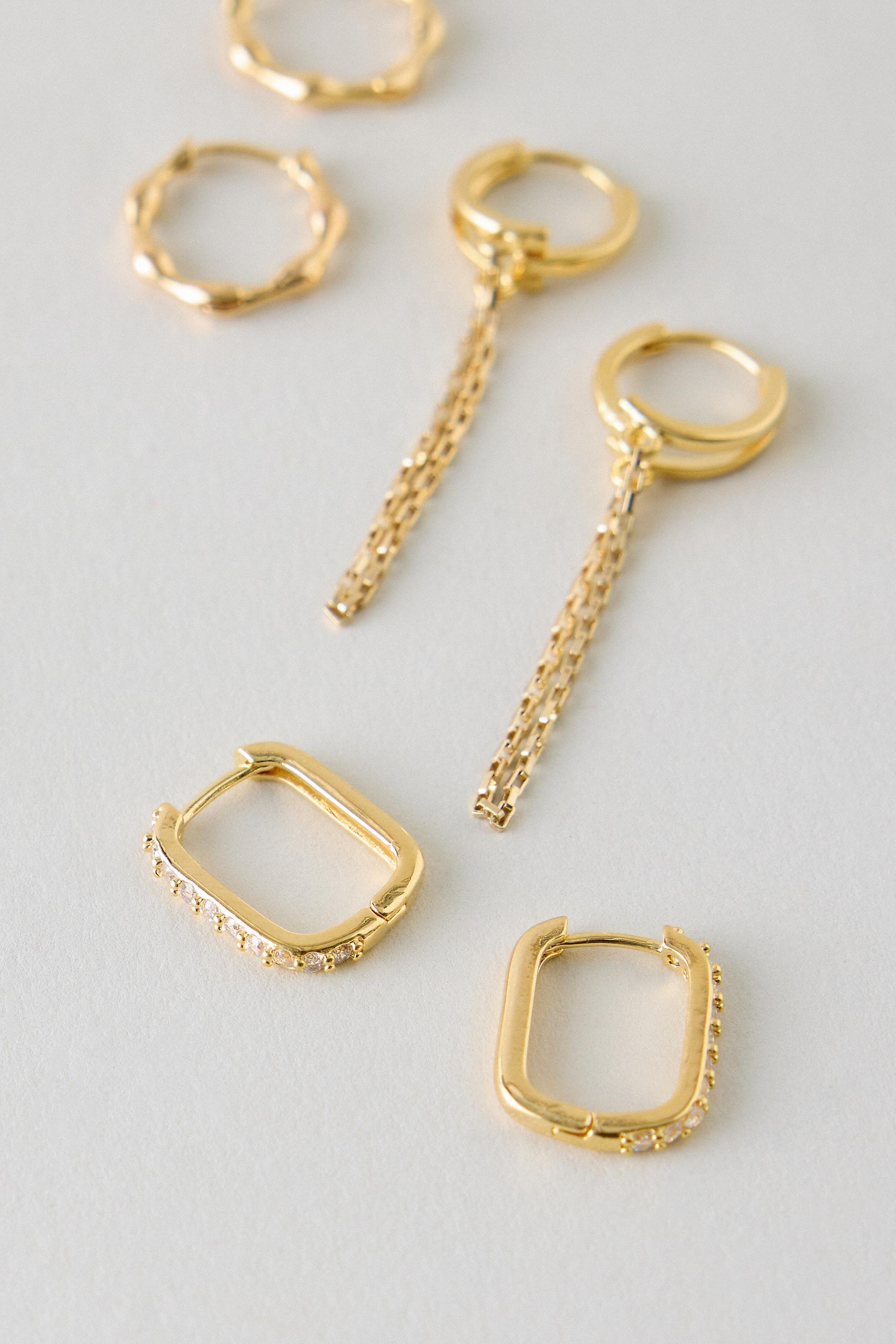 Gold-Plated Huggie Hoop Earrings, Set Of 3, Gold, large image number 4