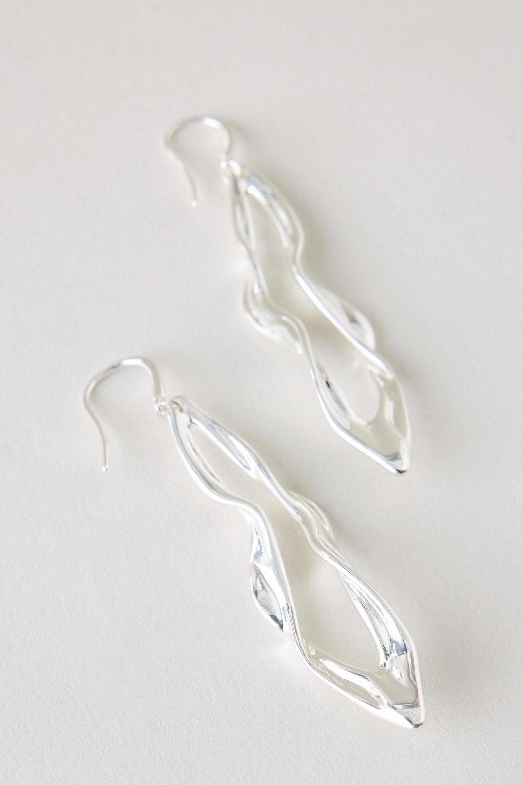 Gold-Plated Molten Drop Earrings, Silver, Silver, medium