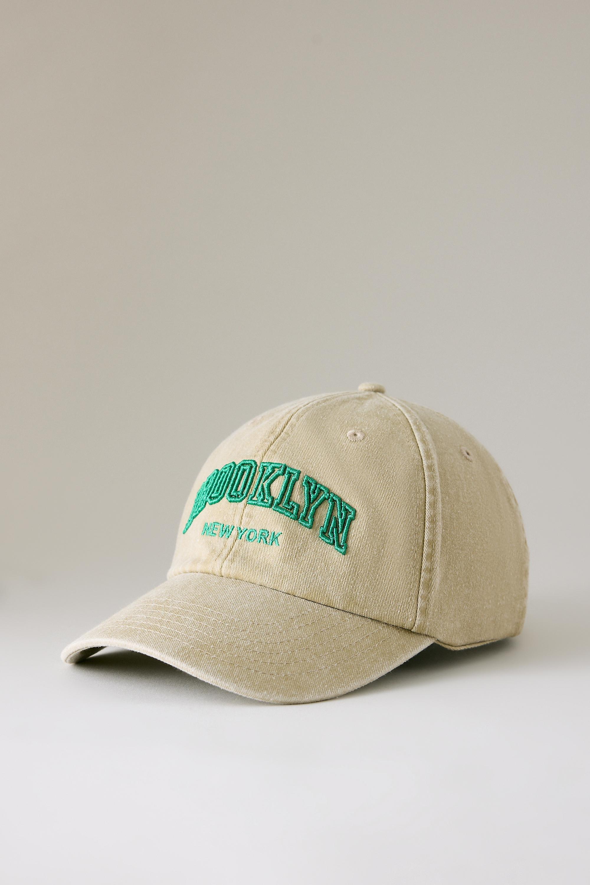 Brooklyn Embroidered Cotton Cap, Green, Cream, medium