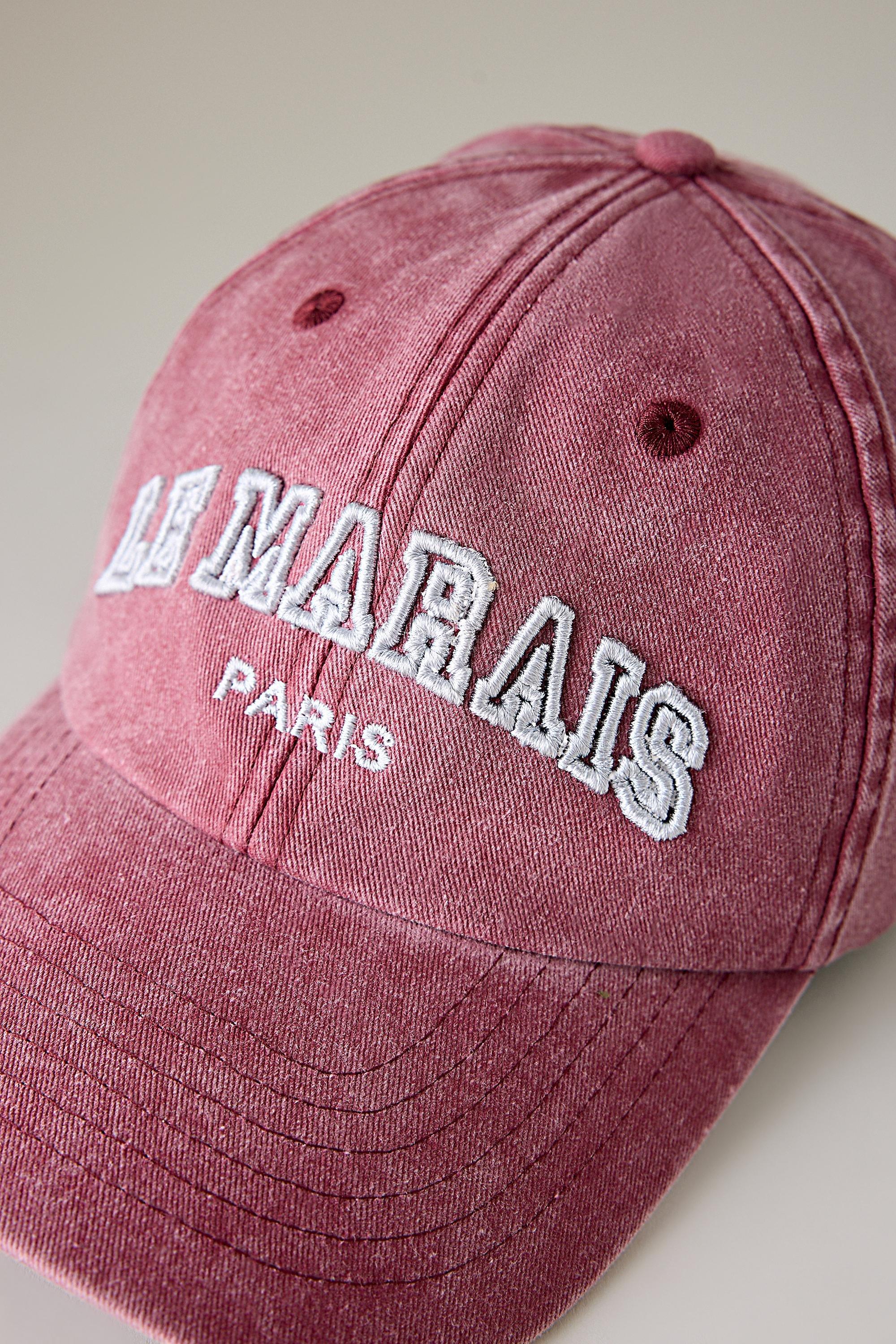 Le Marais Embroidered Cotton Cap, Pink, Pink, medium