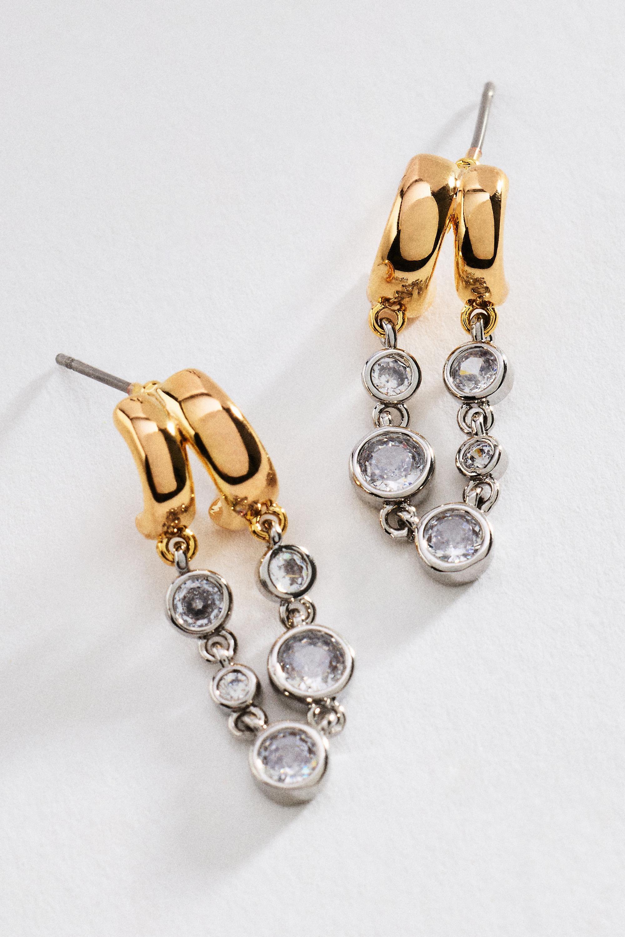 Anthropologie Mixed Metal Bezel Drop Earrings, Gold | Azadea UAE