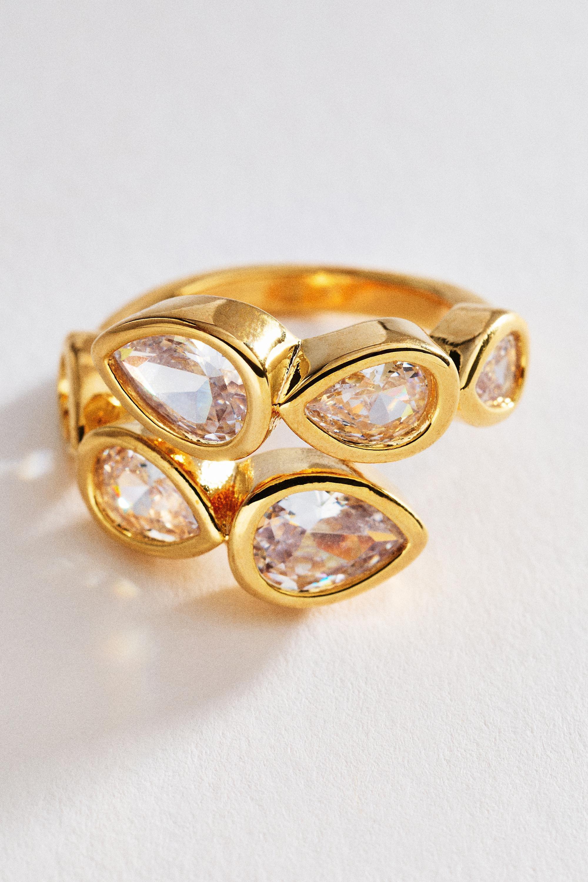 Anthropologie Bezel Crystal Wrap Ring, Gold | Azadea UAE