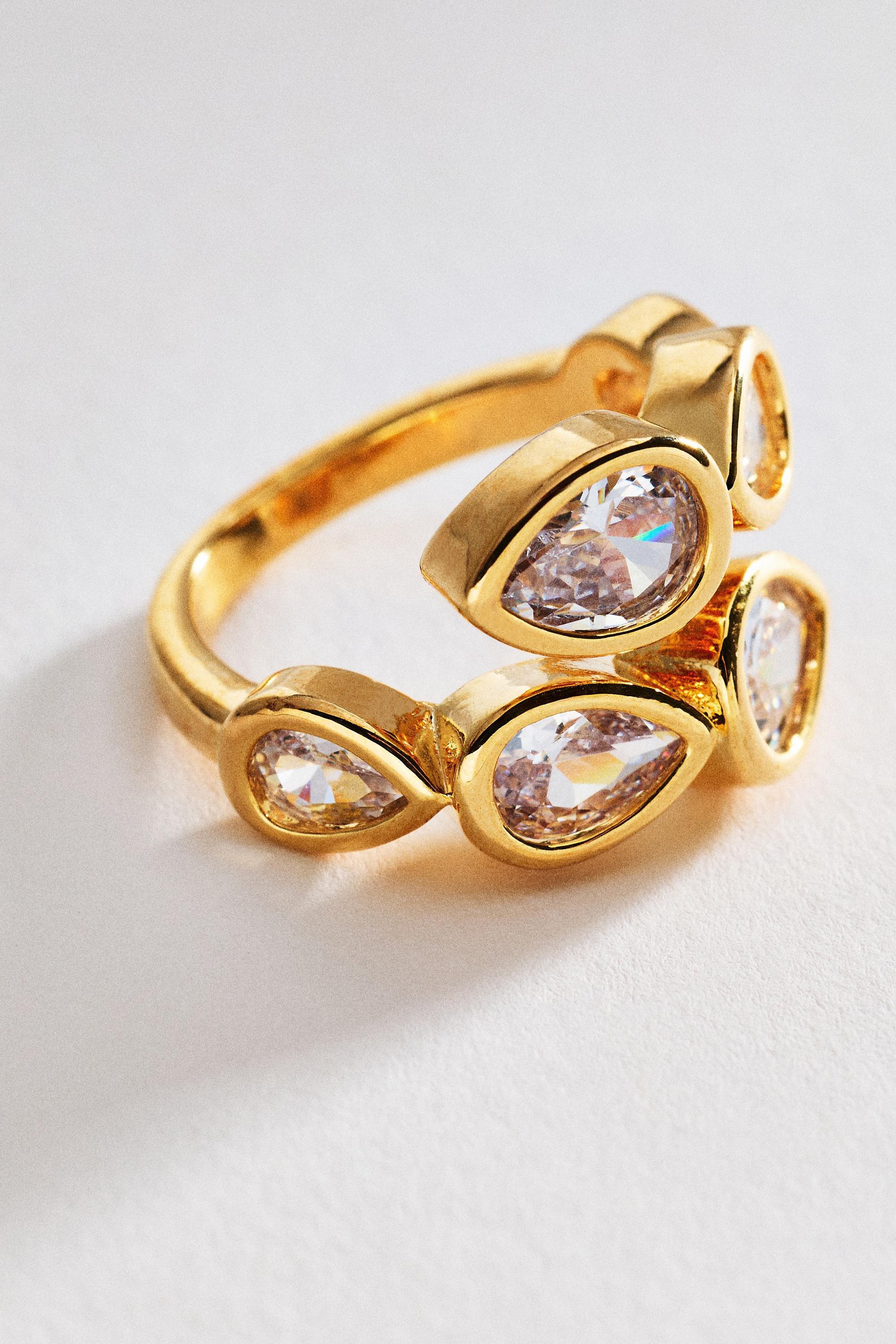 Anthropologie Bezel Crystal Wrap Ring, Gold | Azadea UAE