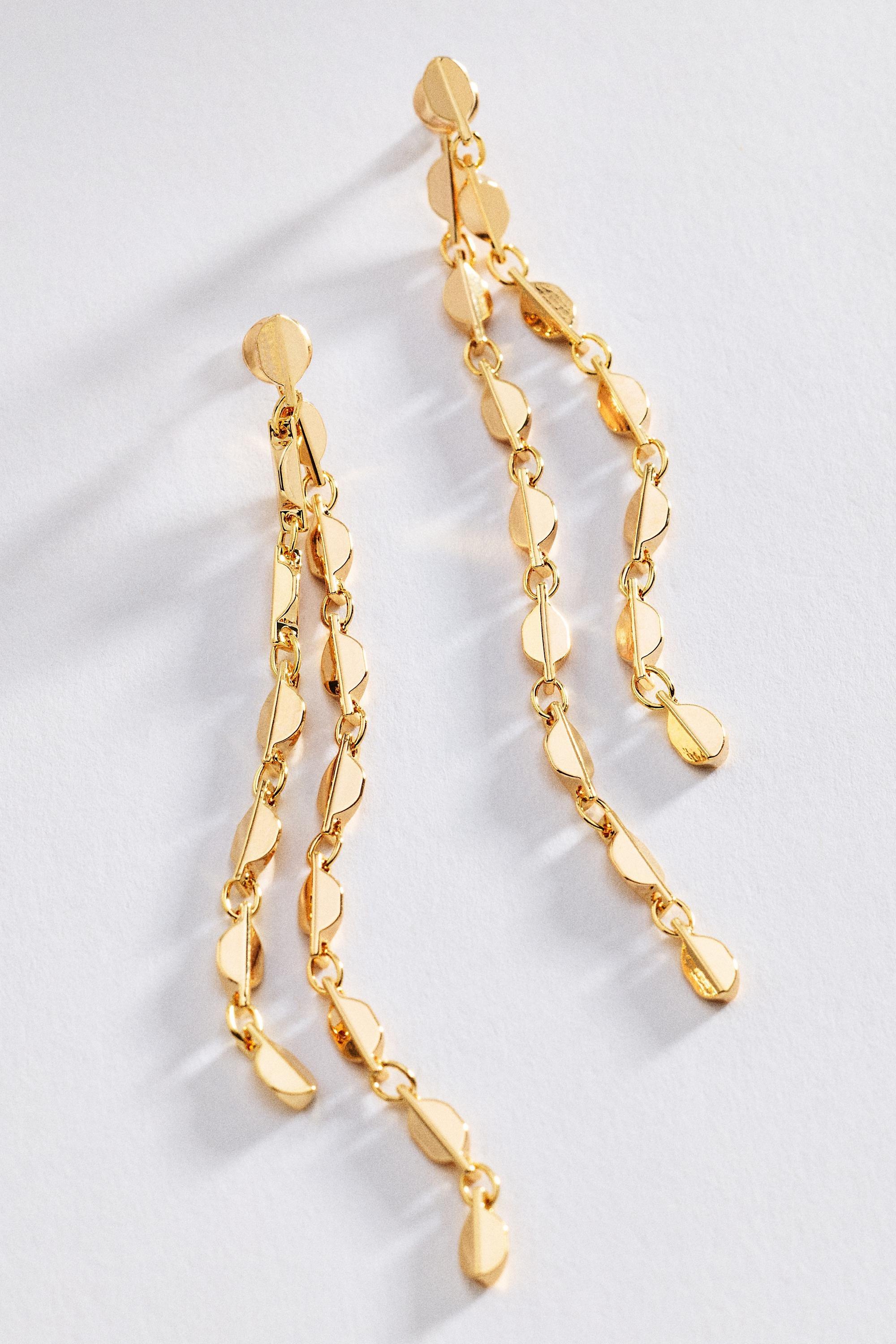 Linear Drop Earrings, Gold, Gold, medium