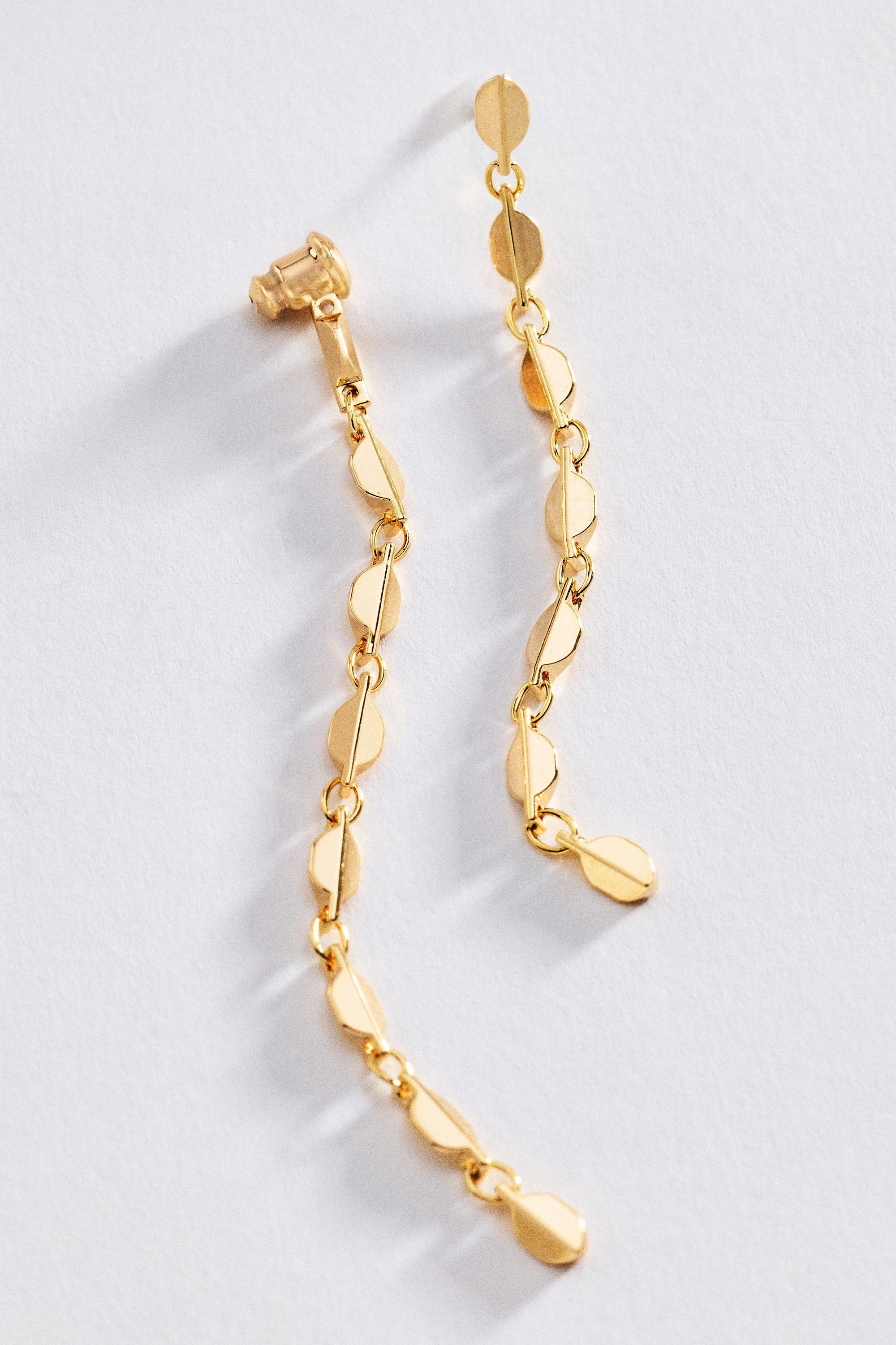 Linear Drop Earrings, Gold, Gold, medium