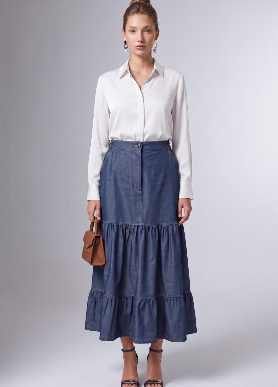 Denim Skirt, Blue, A537_401, large image number 0