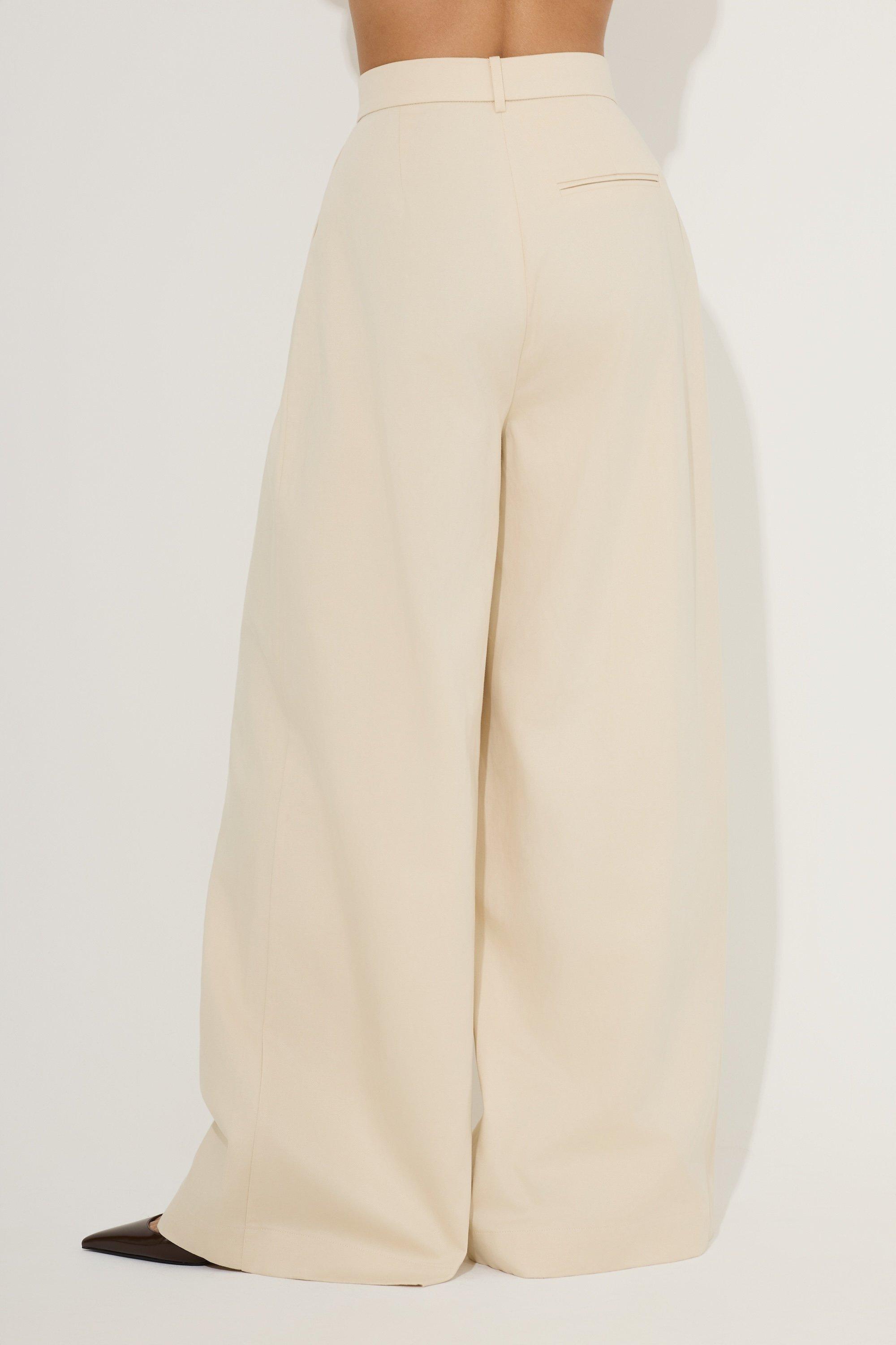 Cotton Mix Wide Leg Trousers, Brown, A534_0014, large image number 1