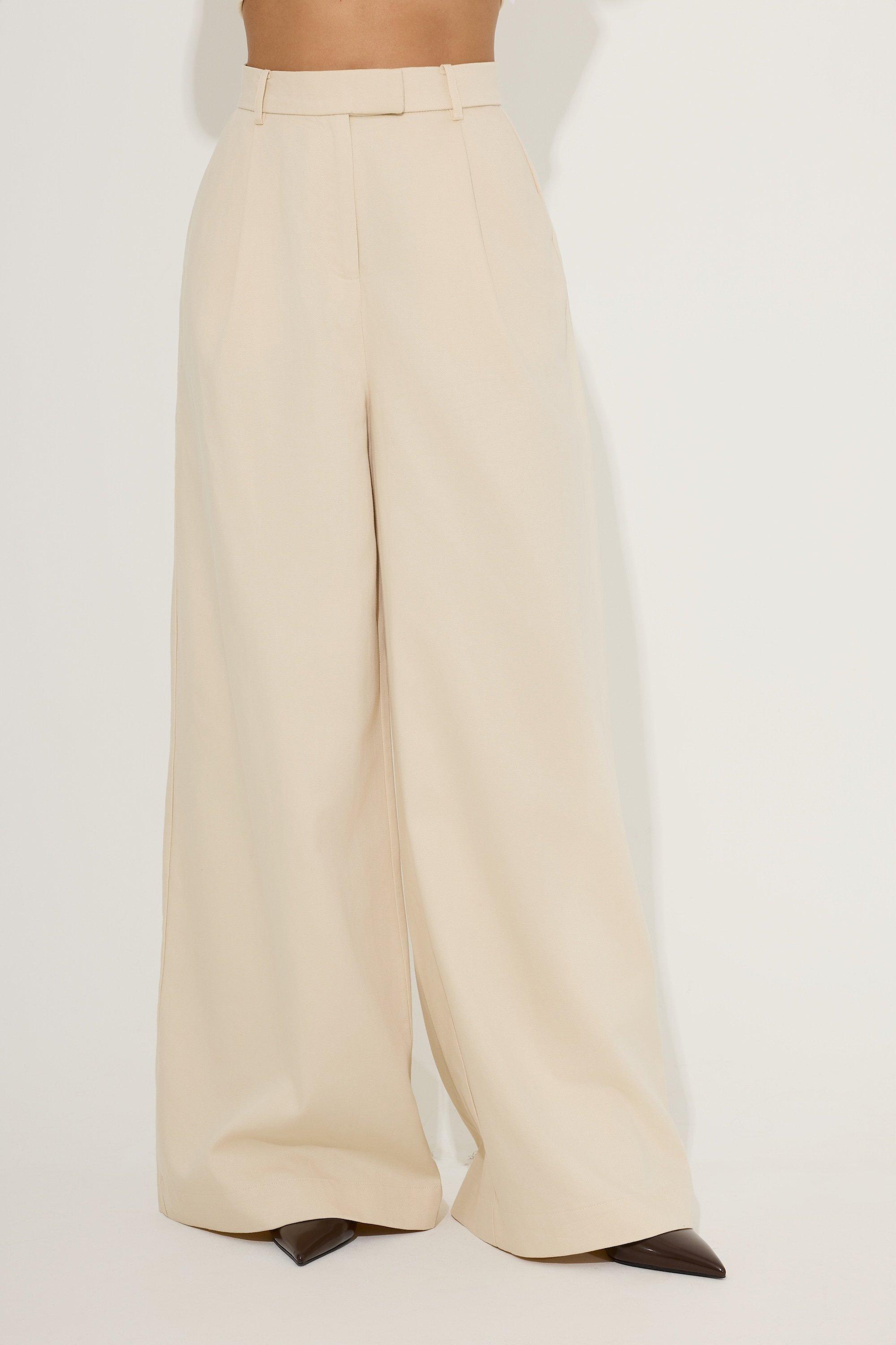 Cotton Mix Wide Leg Trousers, Brown, A534_0014, medium