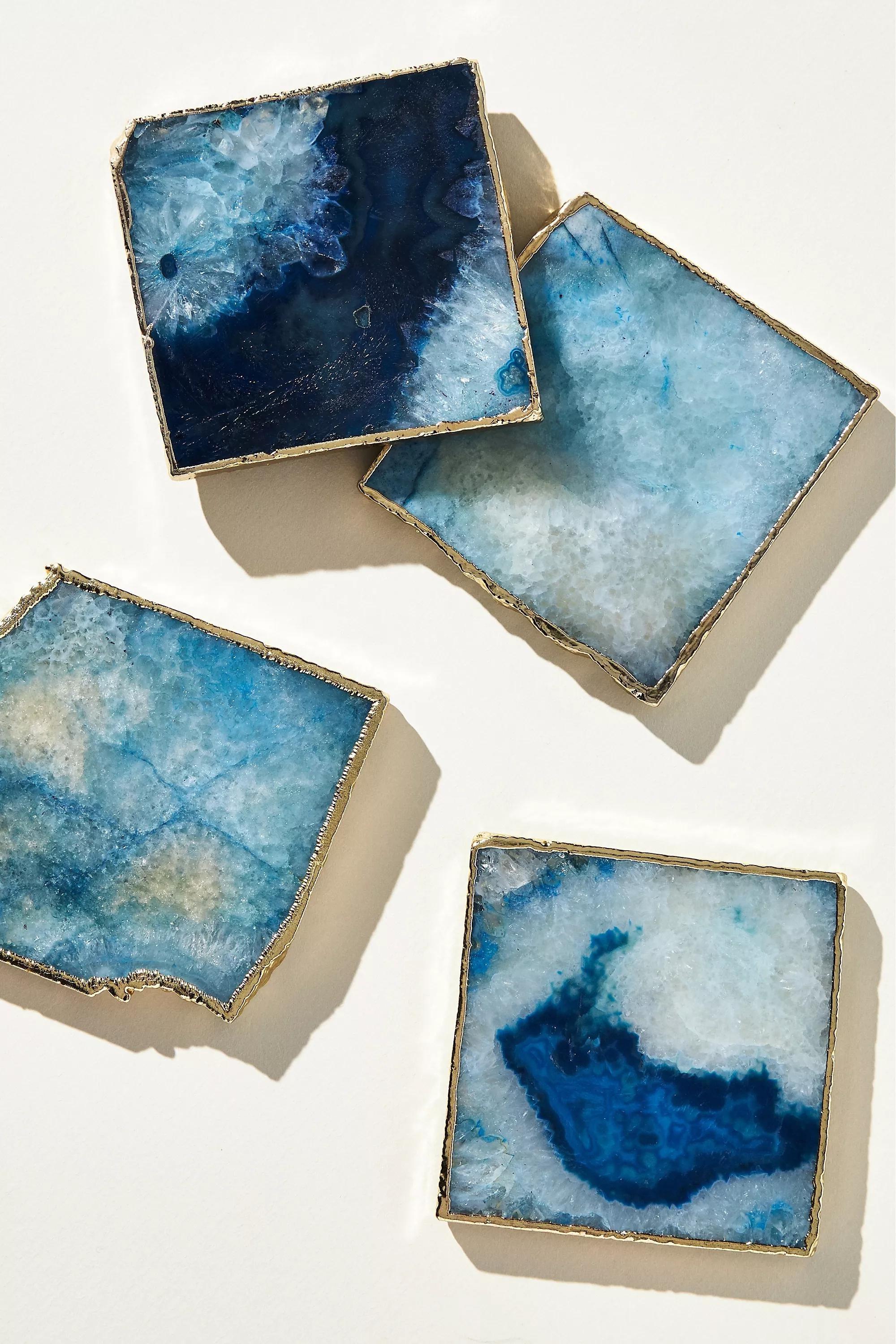 Agate Coaster, Blue, Blue, medium