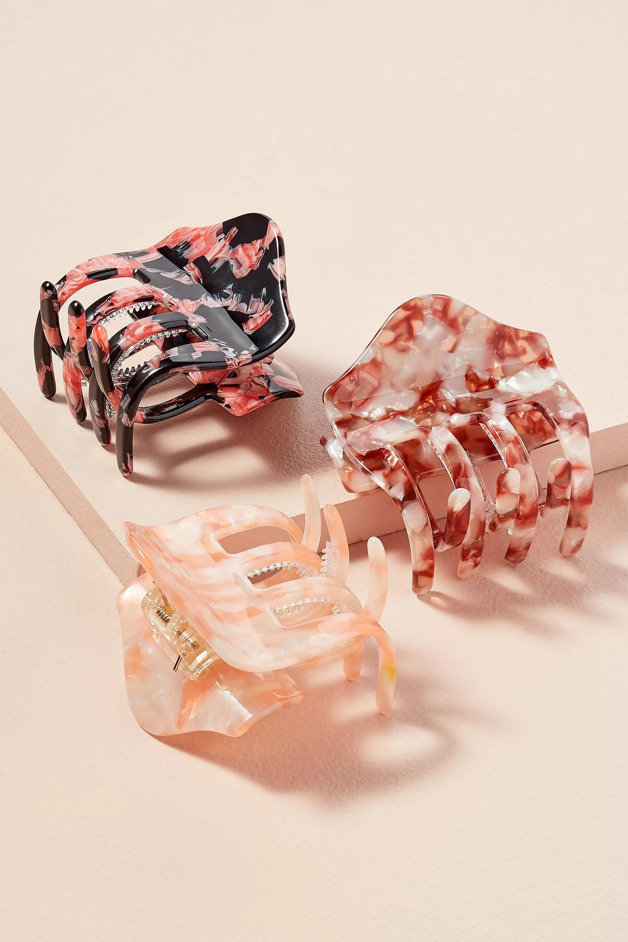 Pink Scalloped Tortoise Hair Clip Set, A501_0066, large image number 0