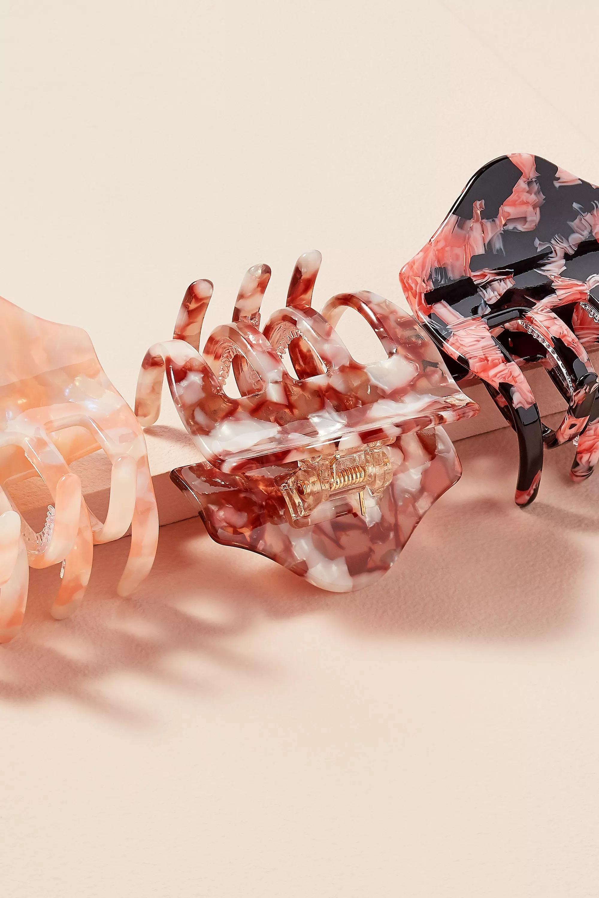 Pink Scalloped Tortoise Hair Clip Set, A501_0066, large image number 1