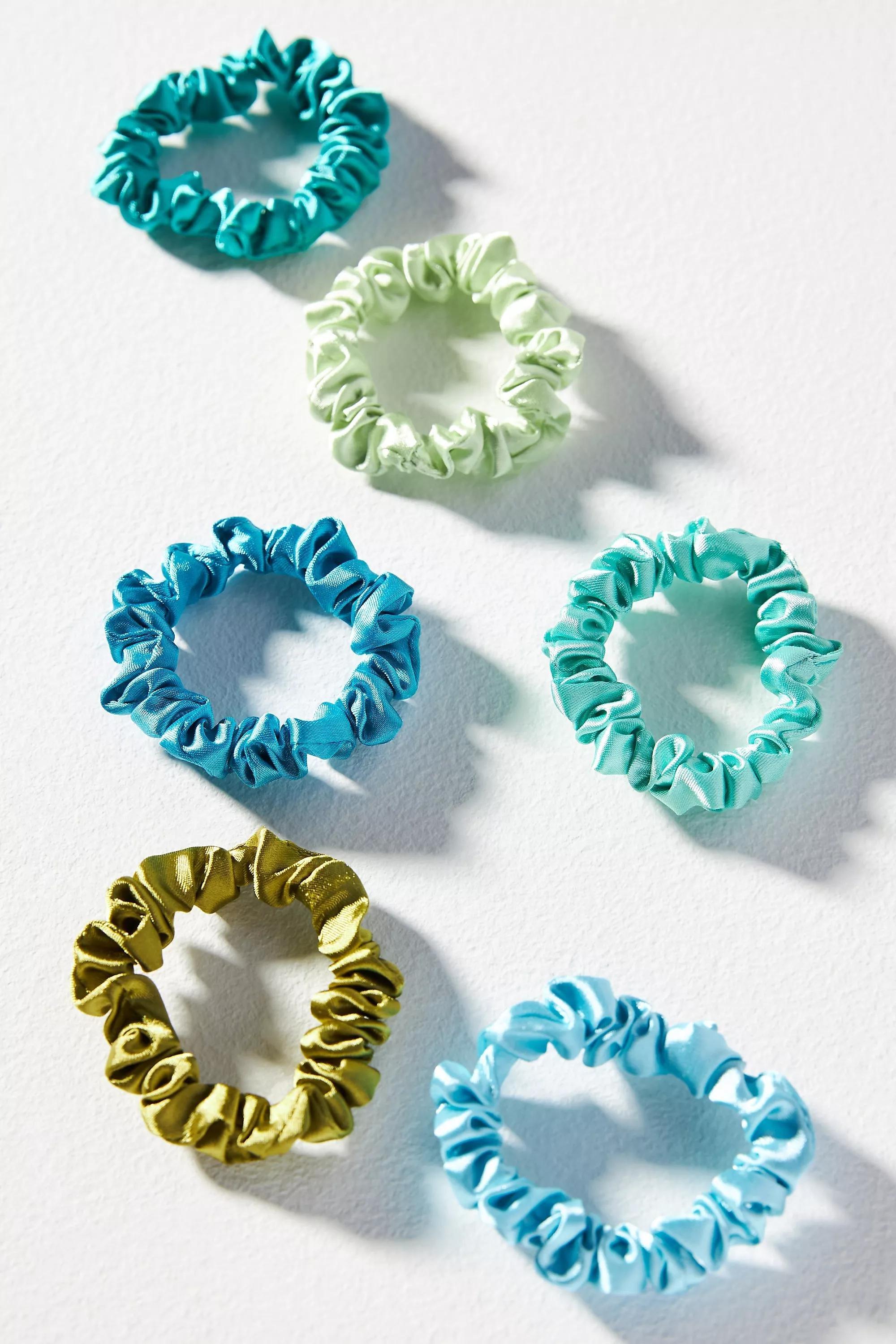 Anthropologie Pack of 5 Hair Scrunchies, Satin, , medium