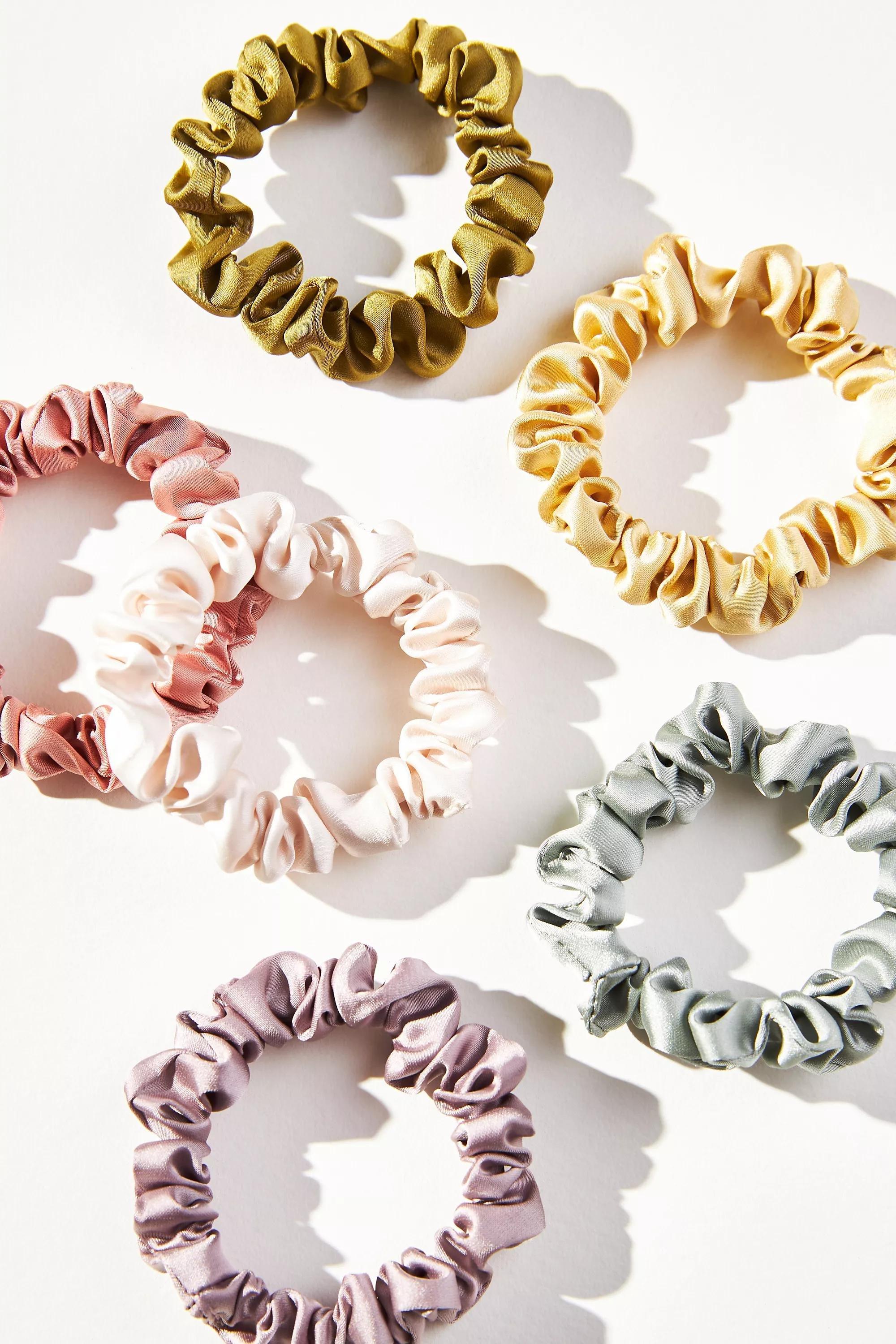 Satin Hair Scrunchies - Sest Of 6, Pink, Pink, medium