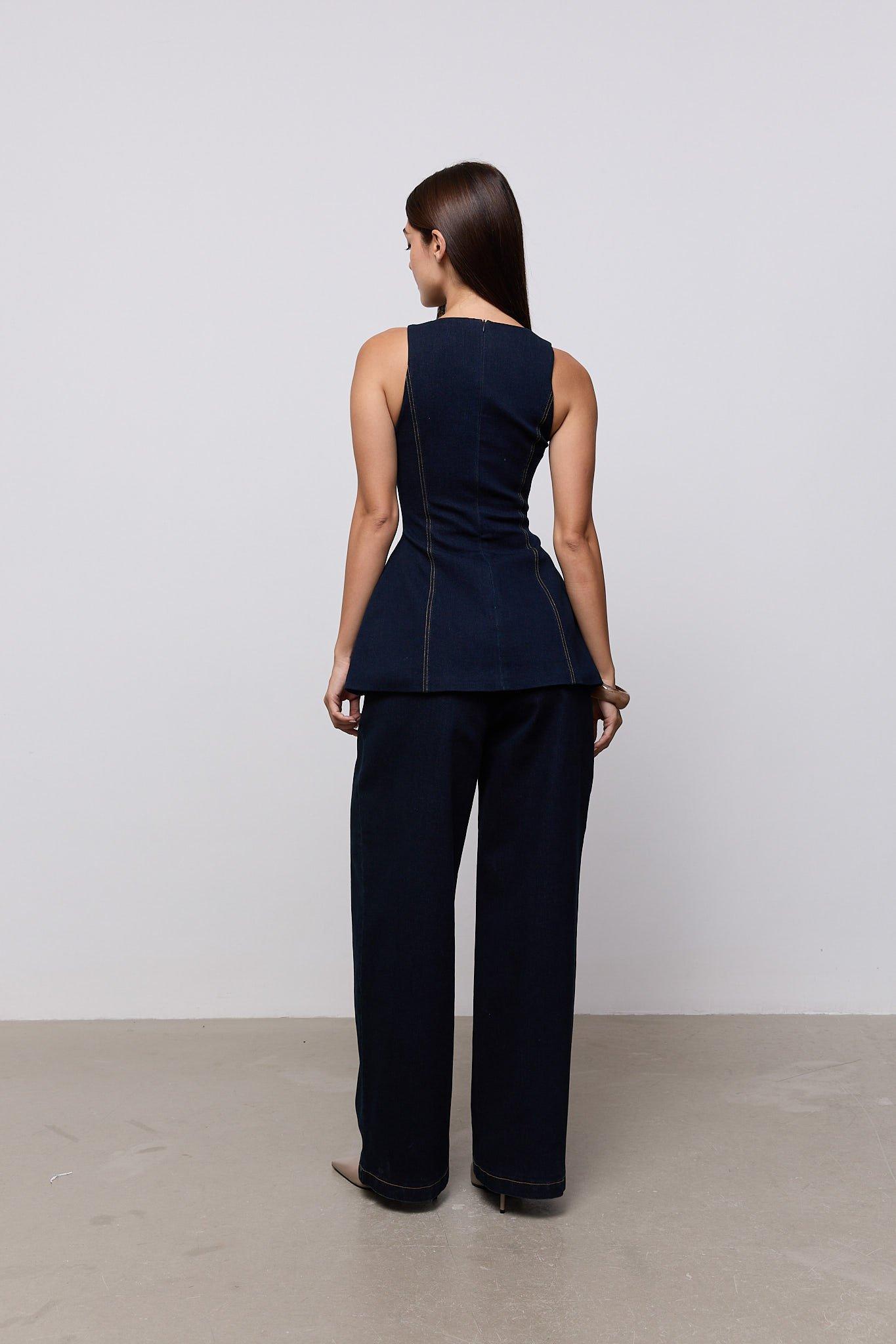 Denim Wide Leg Trousers, Blue, A534_BLUE, large image number 1